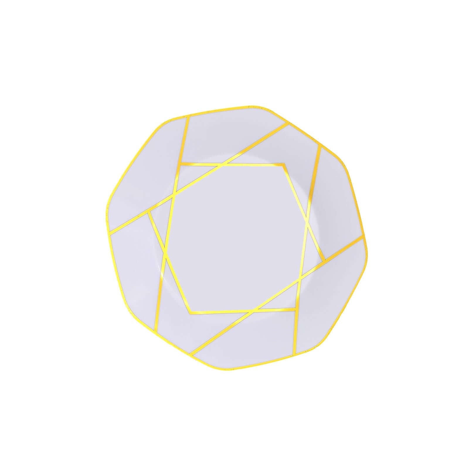 10-Pack Plastic 10" Octagon Dinner Plates in White - Modern Disposable Party Plates with Gold Geometric Design for Special Occasions & Celebrations