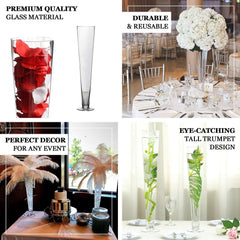6-Pack Glass Trumpet Vases Clear - Durable Design for Chic Event Displays 24"