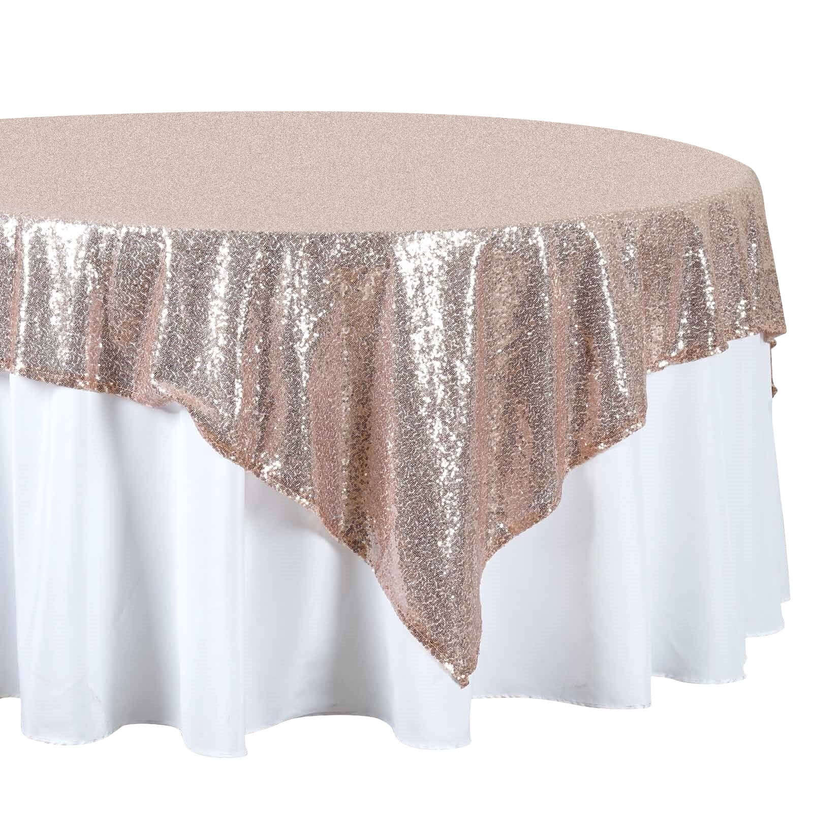 Sequin 72"x72" Table Overlay Square Tablecloth Rose Gold - Sparkly Table Cover