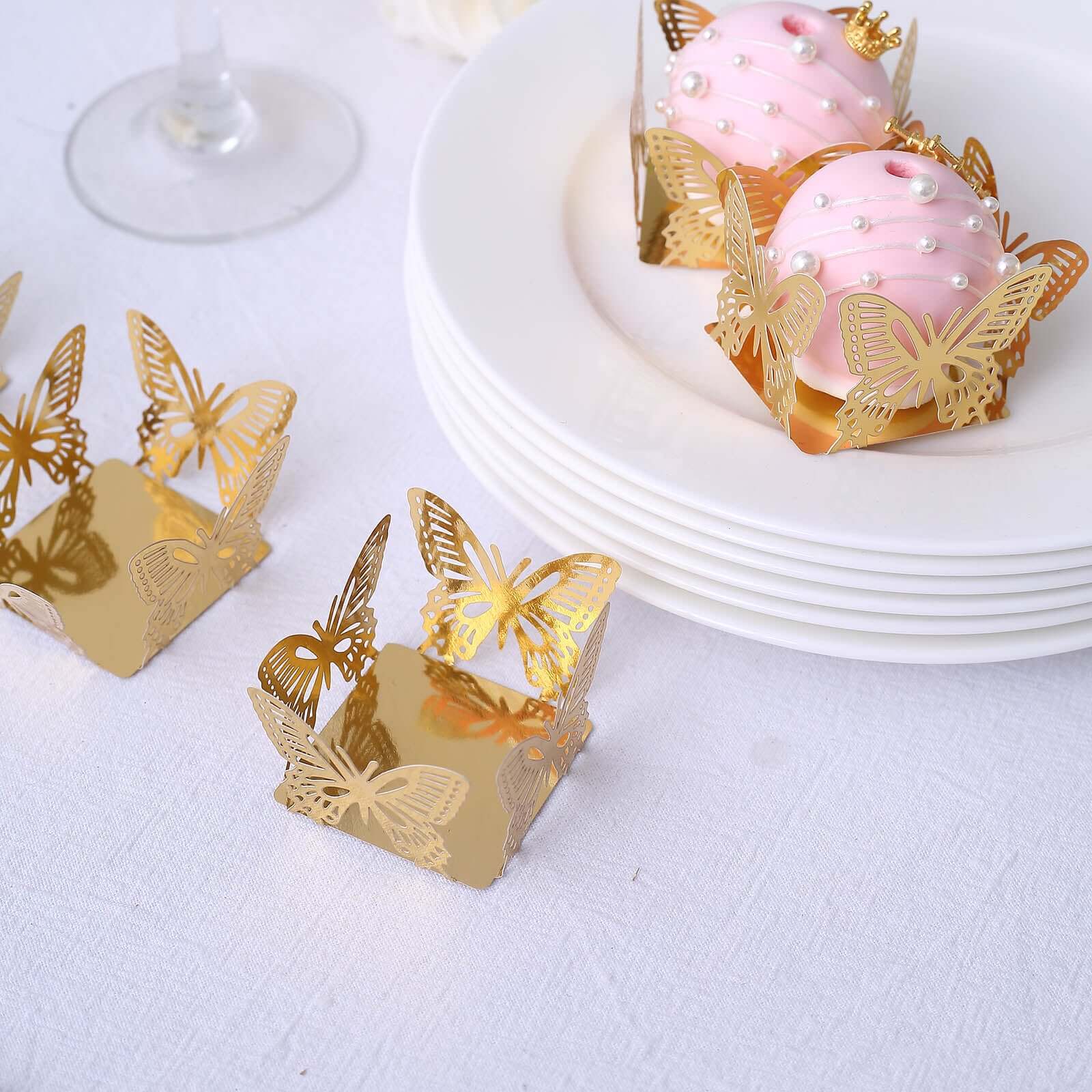 50-Pack Mini Paper Truffle Cup Liners Butterfly Square Design Metallic Gold - 225GSM Cupcake Tray Wrappers 4"