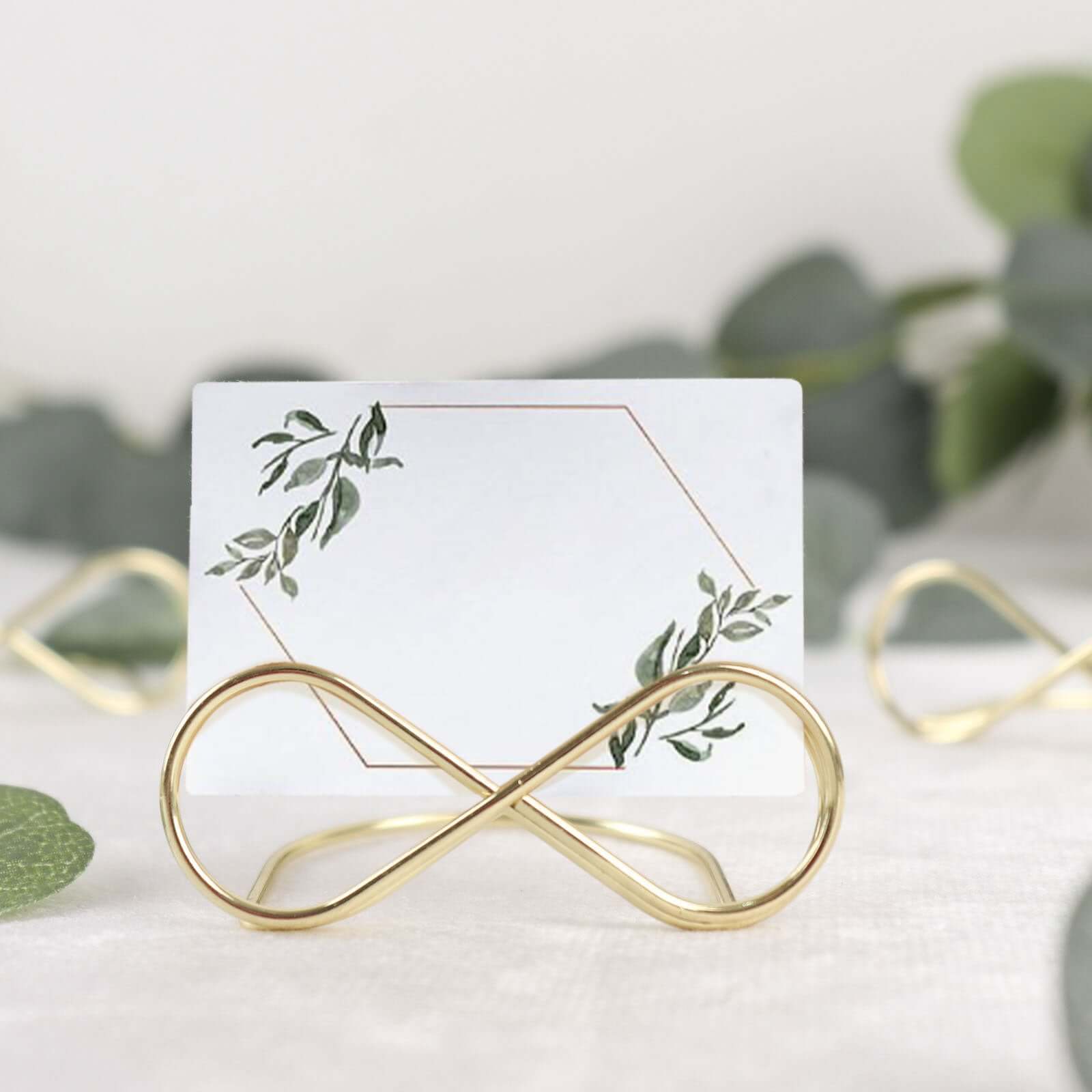 10-Pack Metal Card Holder Stands Infinity Design Gold - Table Number Stands and Wedding Place Card Menu Clips 3"