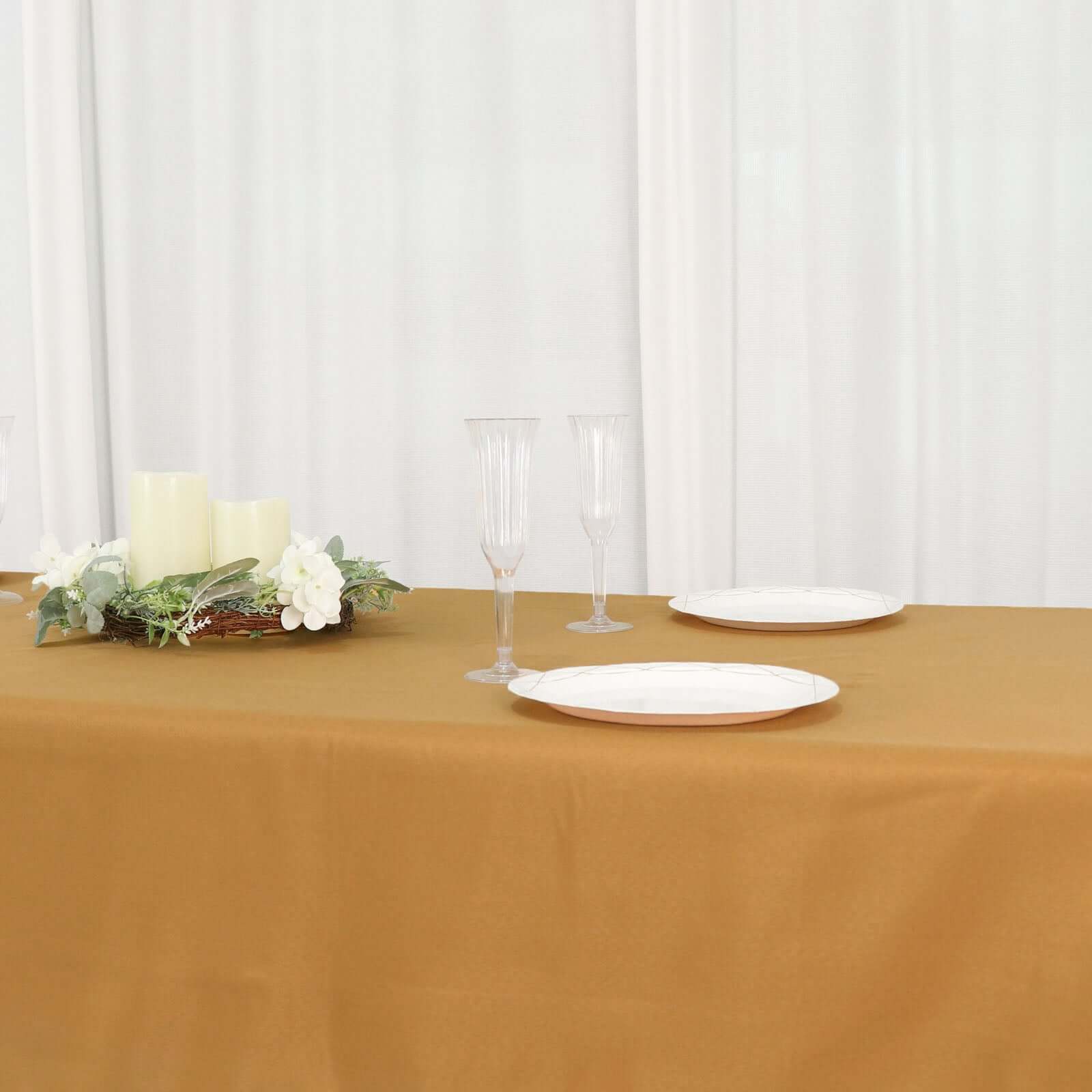 Polyester 54"x96" Rectangle Tablecloth Gold - Wrinkle-Resistant & Easy-to-Care Table Cover for Weddings & Events