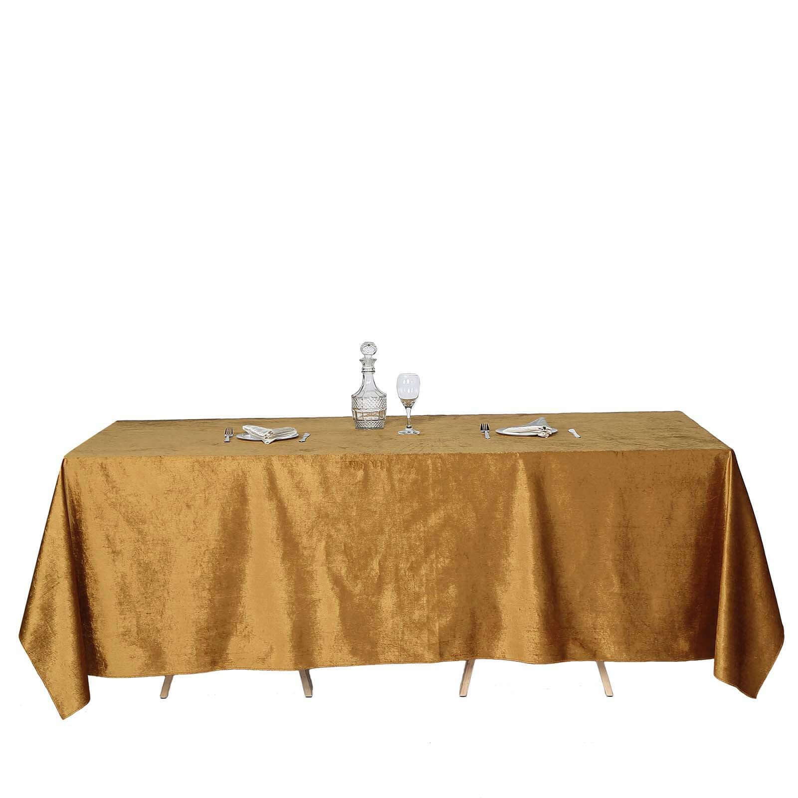 Premium Velvet 90"x132" Rectangle Tablecloth Gold - Reusable Soft & Polished Seamless Table Cover for Luxury Weddings & Events