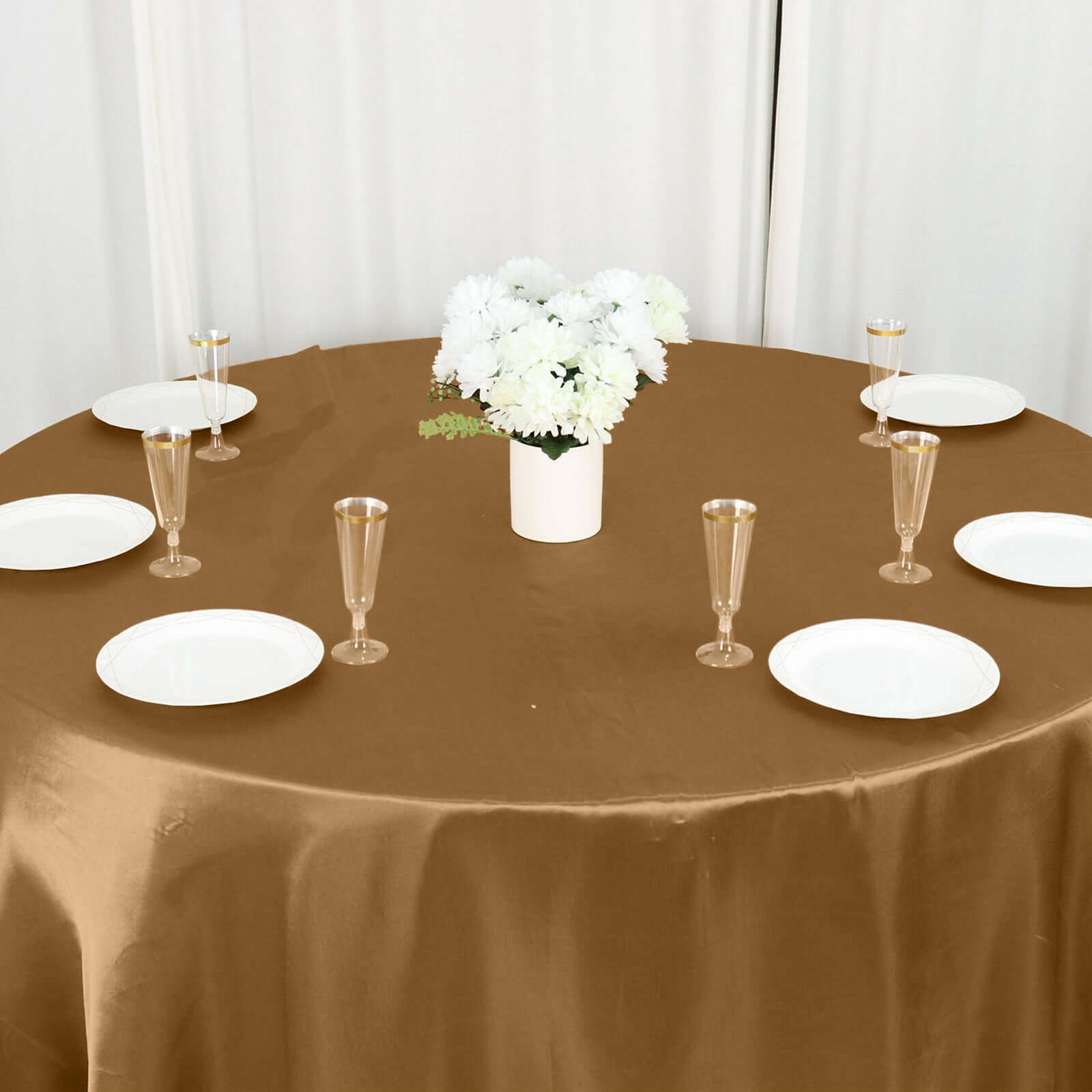 Satin 132" Round Tablecloth Gold - Stylish Seamless Table Cover for Weddings & Events