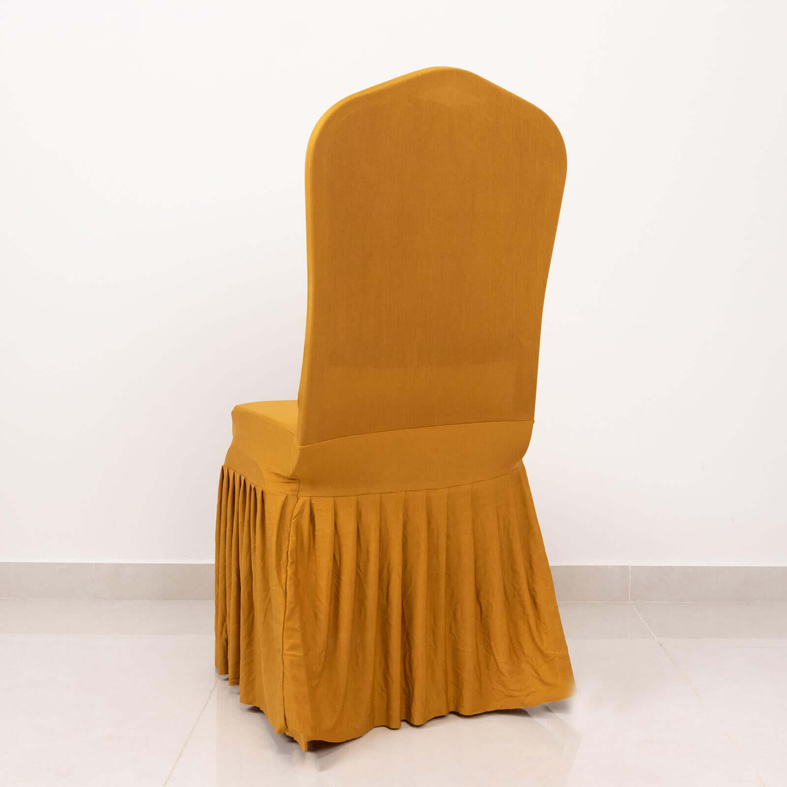 Spandex Chair Cover with Ruffle Pleated Skirt for Banquet Chairs Gold - 1-Piece Stretch Fitted Slipcover