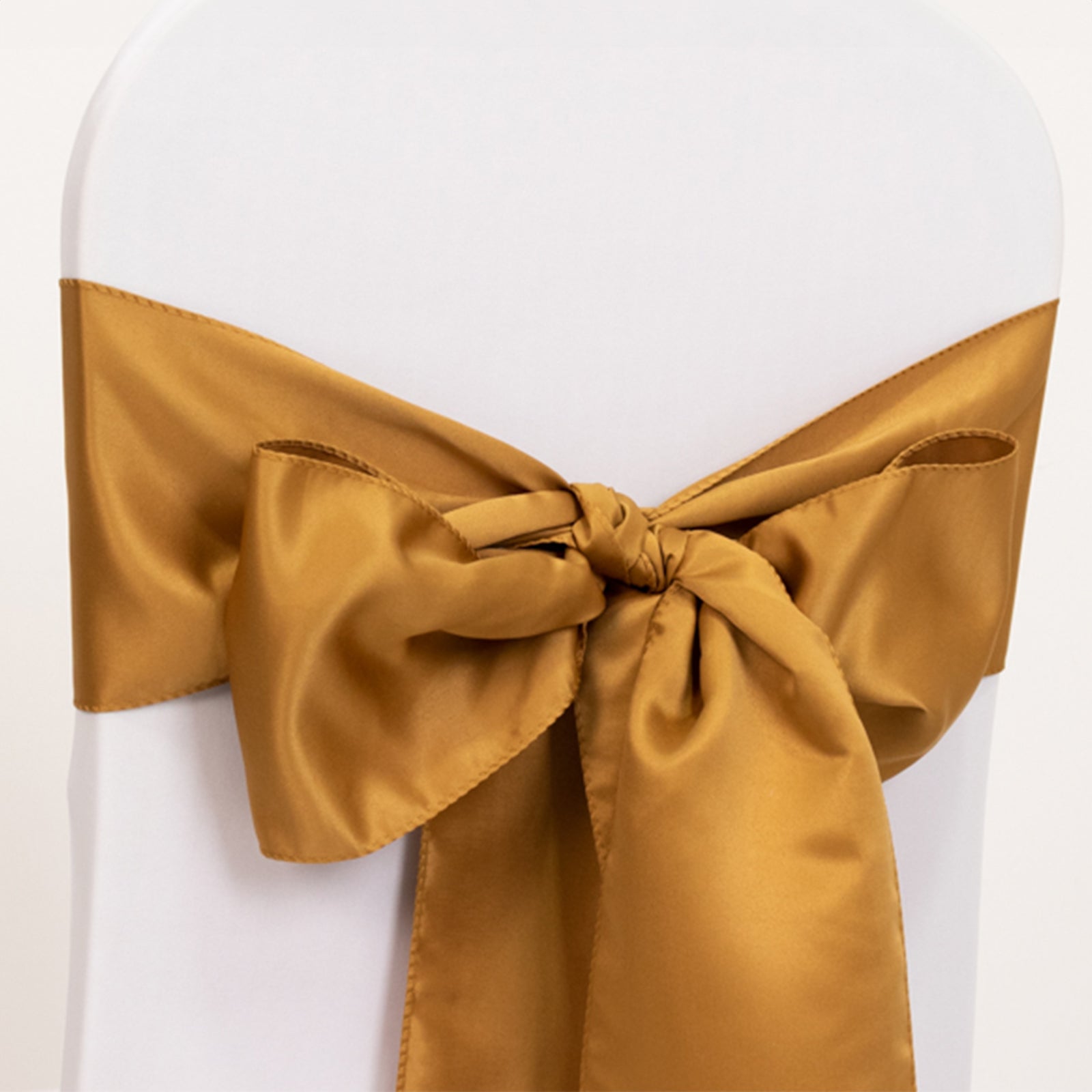 5 Pack Lamour Satin 6"x106" Chair Sashes Gold - Stylish Reusable Decorative Bows for Weddings & Gatherings