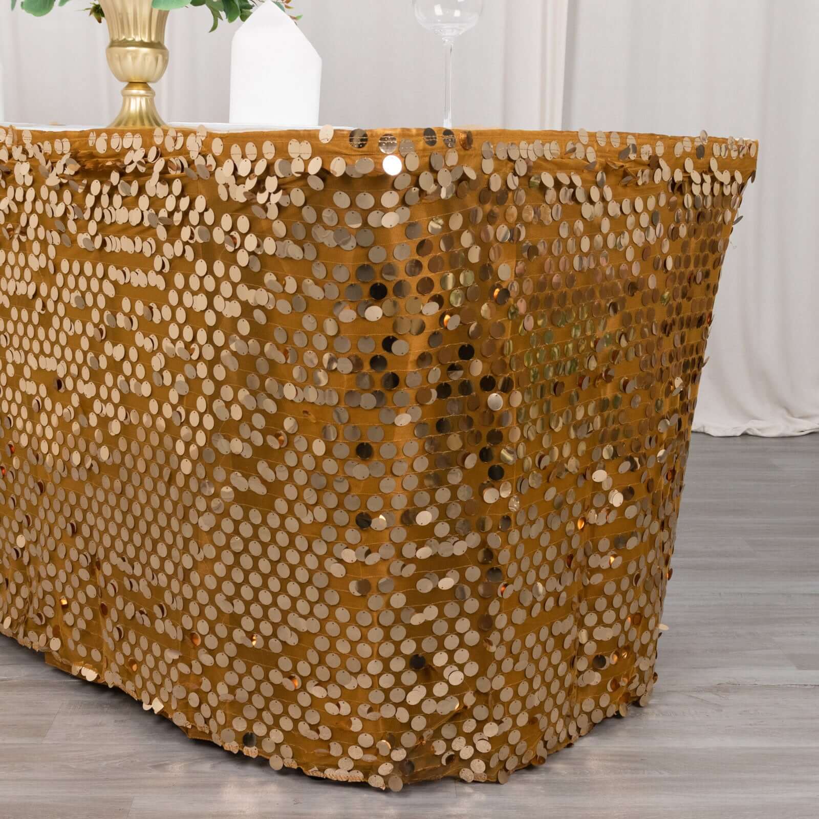 Payette Sequin 21ft Table Skirt Gold - Dual Layered Satin for Shimmering Event Décor
