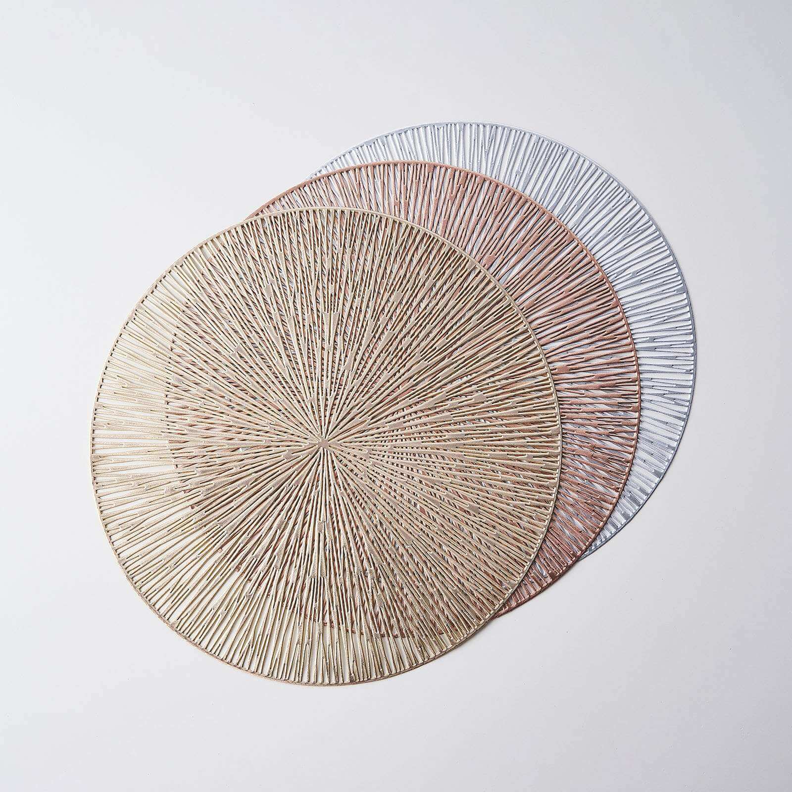 6-Pack Dining Table Mats Spiked Design Gold - Vinyl Non-Slip Surface with Modern Appeal 15"