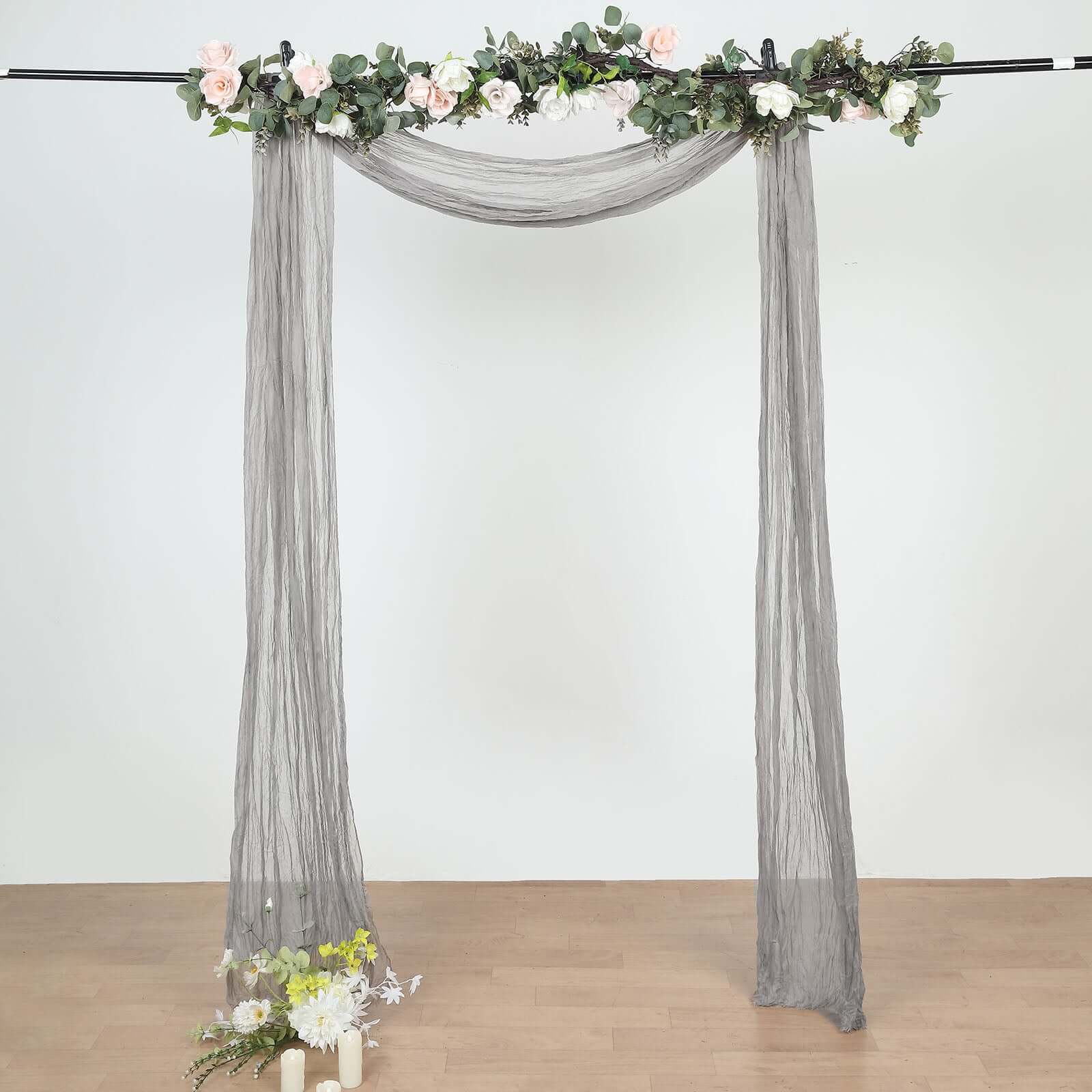 20ft Gray Gauze Cheesecloth Fabric Wedding Arch Drapery, Window Scarf Valance, Boho Decor Arbor Curtain Panel