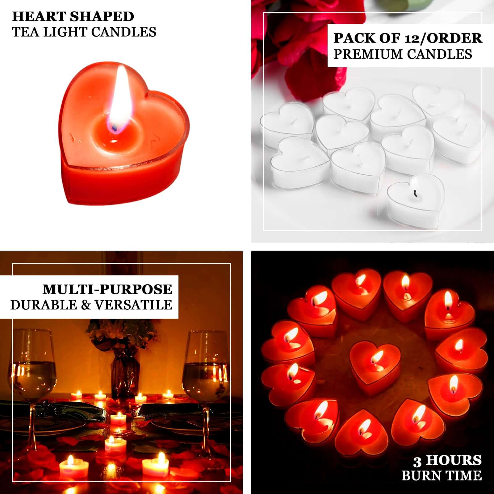 12-Pack Tealight Candles Heart Shaped Design Red - Valentines Decor for Romantic Settings Mini