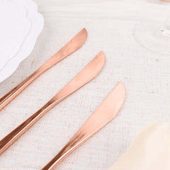 24-Pack Plastic Knives Glossy Rose Gold - Premium Heavy Duty Disposable Flatware Cutlery 8"