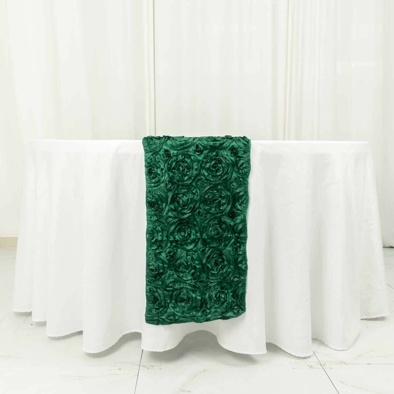 Rosette Satin 14"x108" Table Runner Hunter Emerald Green - Grandiose Design