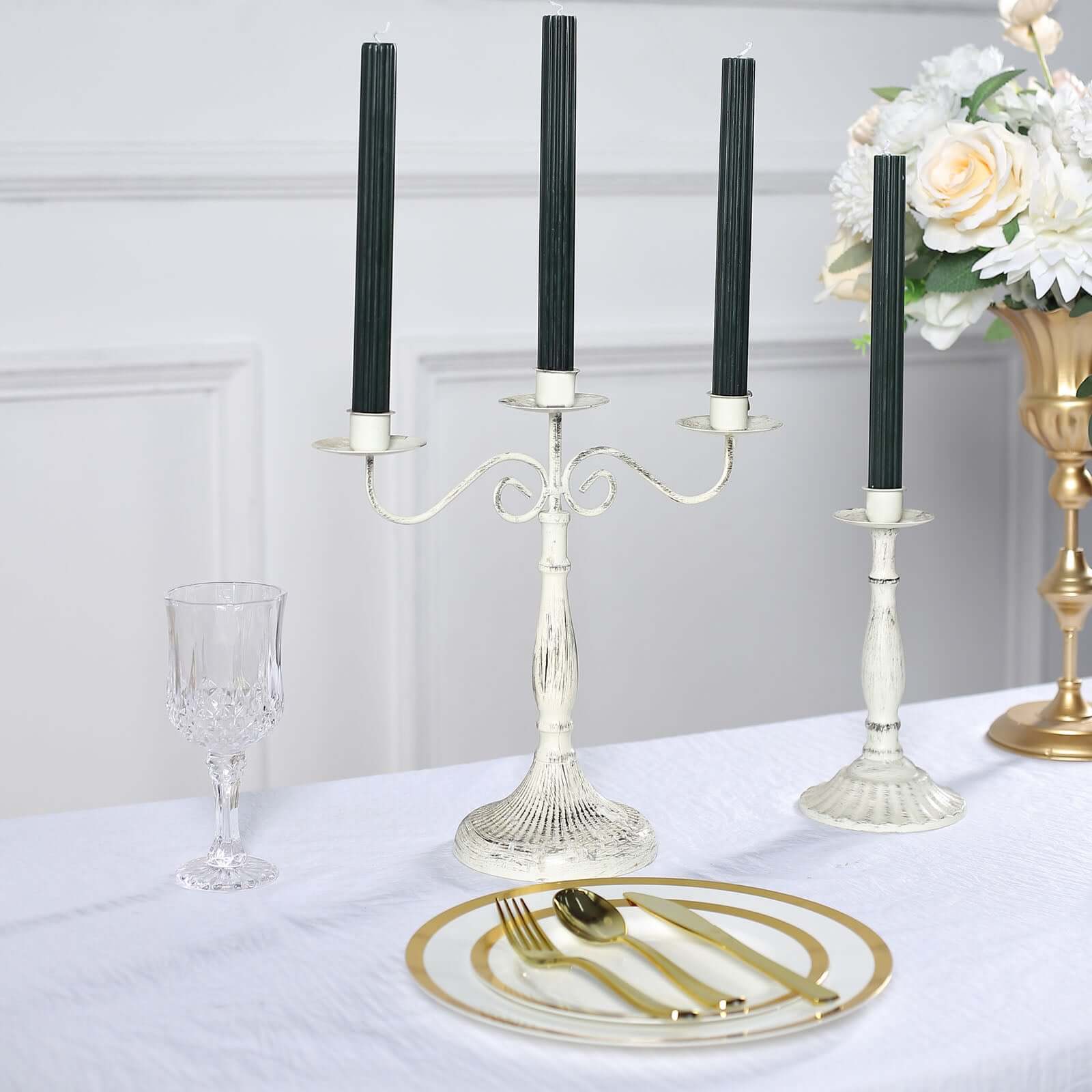 5-Pack Taper Candles Ribbed Wick Ribbon Wax Design Hunter Emerald Green - Premium Unscented Dinner Candles 9"