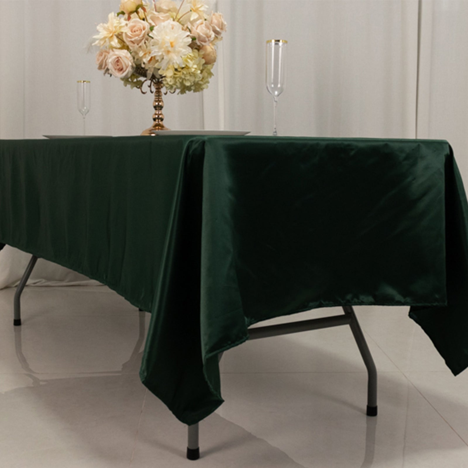 Lamour Satin 60"x102" Rectangle Tablecloth Hunter Emerald Green - Durable & Silky Soft Feel Table