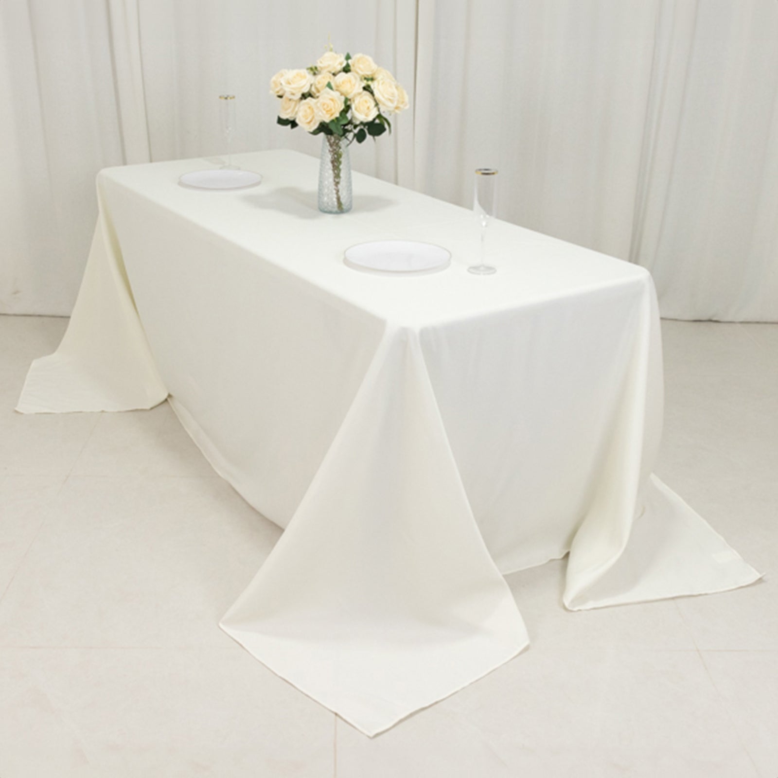 Fire Retardant Premium Polyester 90"x132" Rectangular Tablecloth Ivory - High-Performance Seamless Table Cover