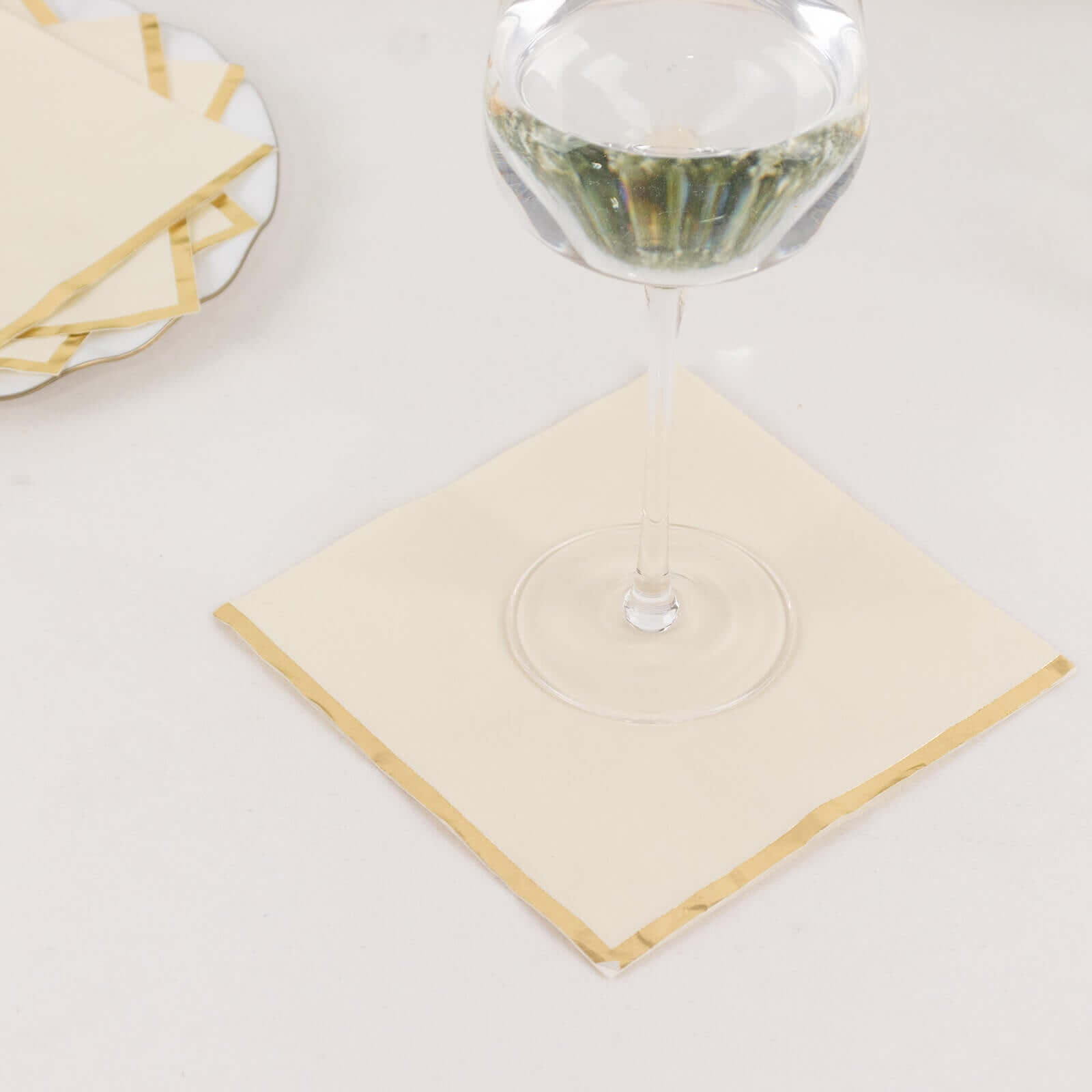 50-Pack Paper Beverage Napkins with Gold Foil Edge Ivory - Disposable 2 Ply Cocktail Napkins for Events 6.5"x6.5"