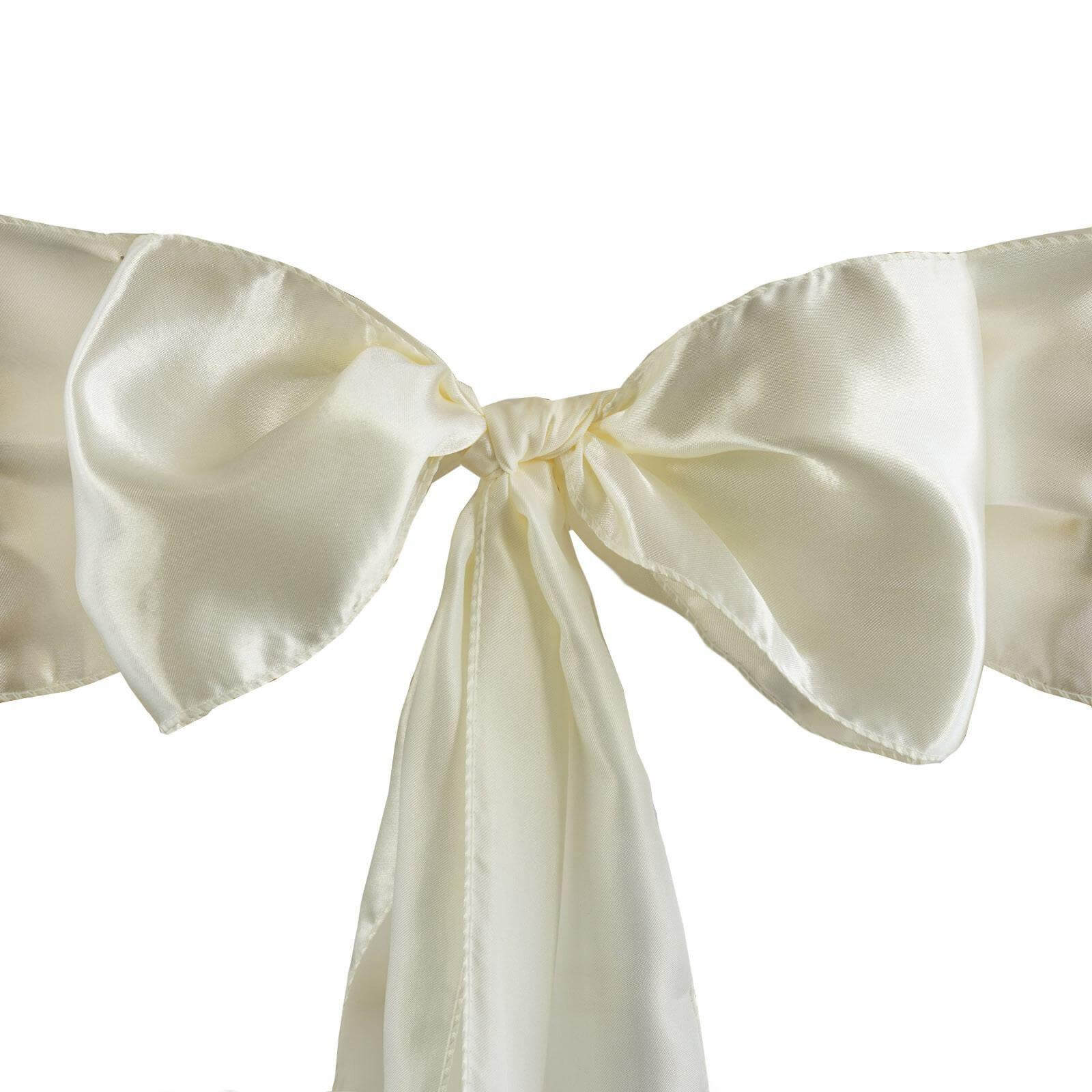 5 Pack Satin Chair Sashes Ivory - Durable Chair Bows with Shiny Finish 6"x106"