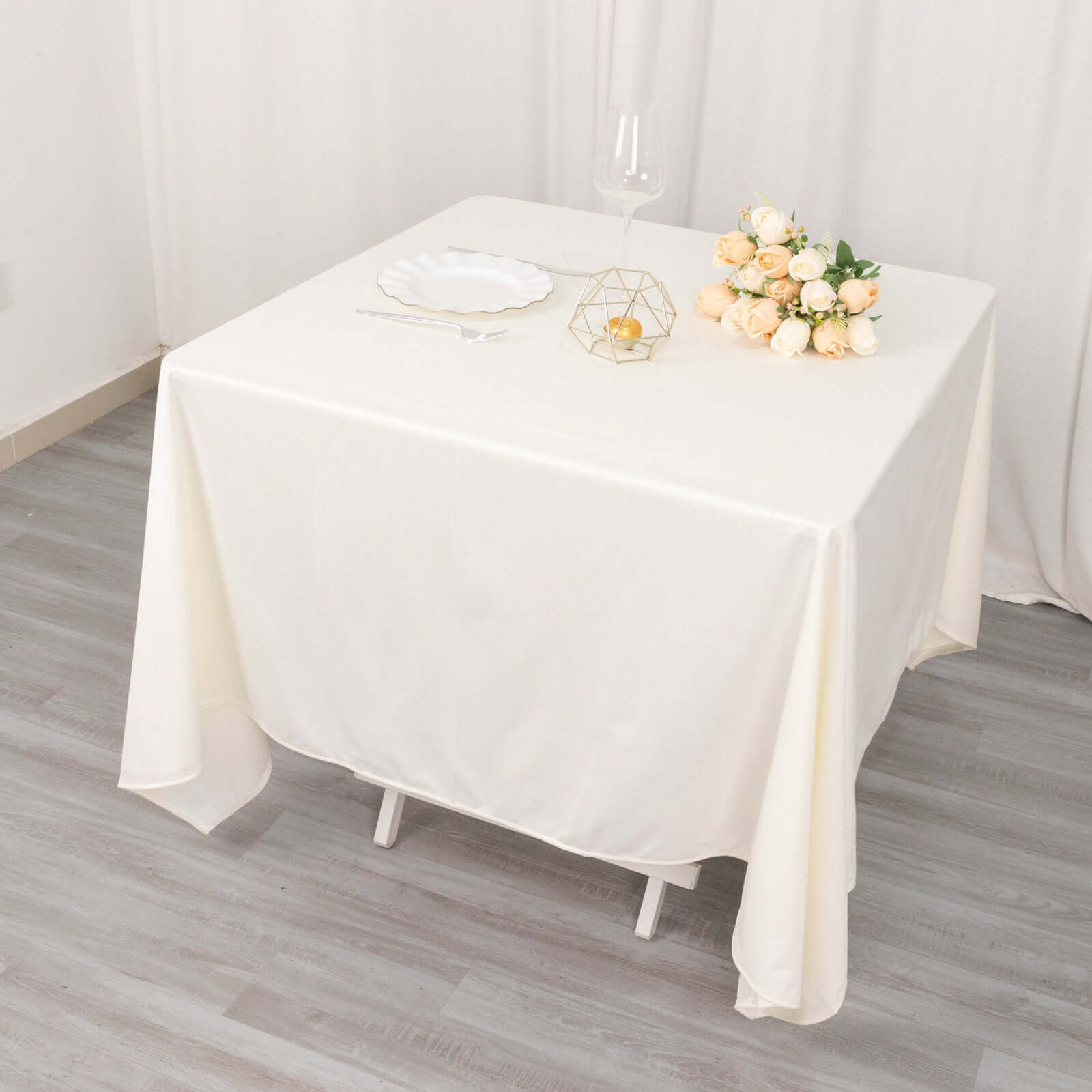 Scuba Square 70"x70" Tablecloth Ivory - Wrinkle Free & Stain Resistant Table Cover