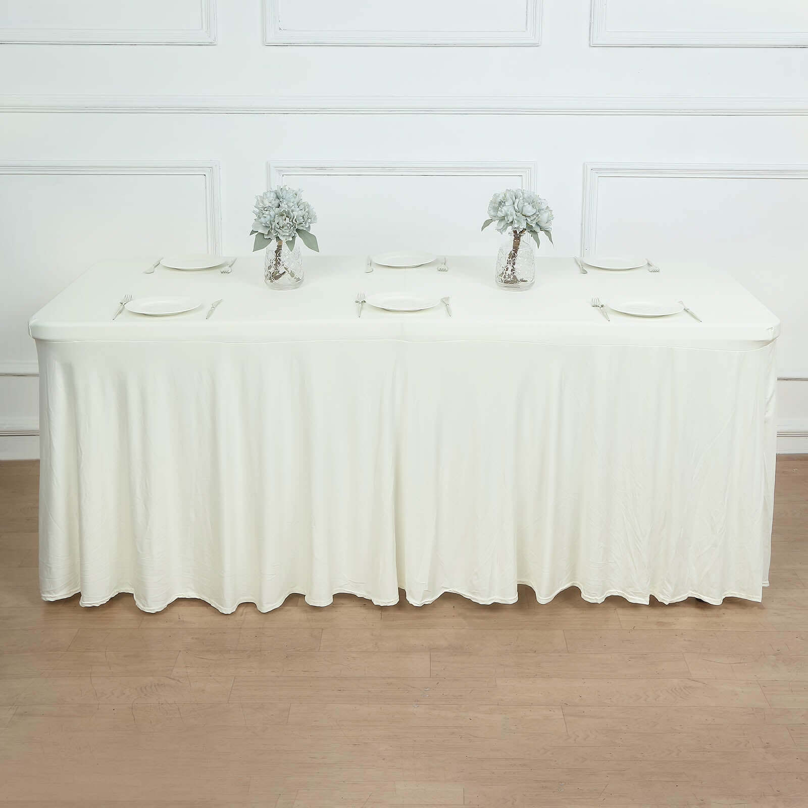 Spandex Rectangle 72"x30" Table Skirt Ivory with Wavy Skirt-Like Effect Table Cover