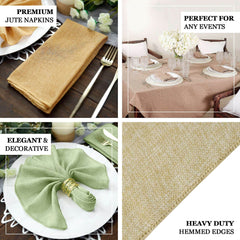 5 Pack Faux Jute 19"x19" Napkins Natural - Authentic Burlap Look Cloth Napkins