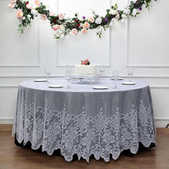 Lace 120" Round Tablecloth White - Seamless Premium Design for Upscale Celebrations