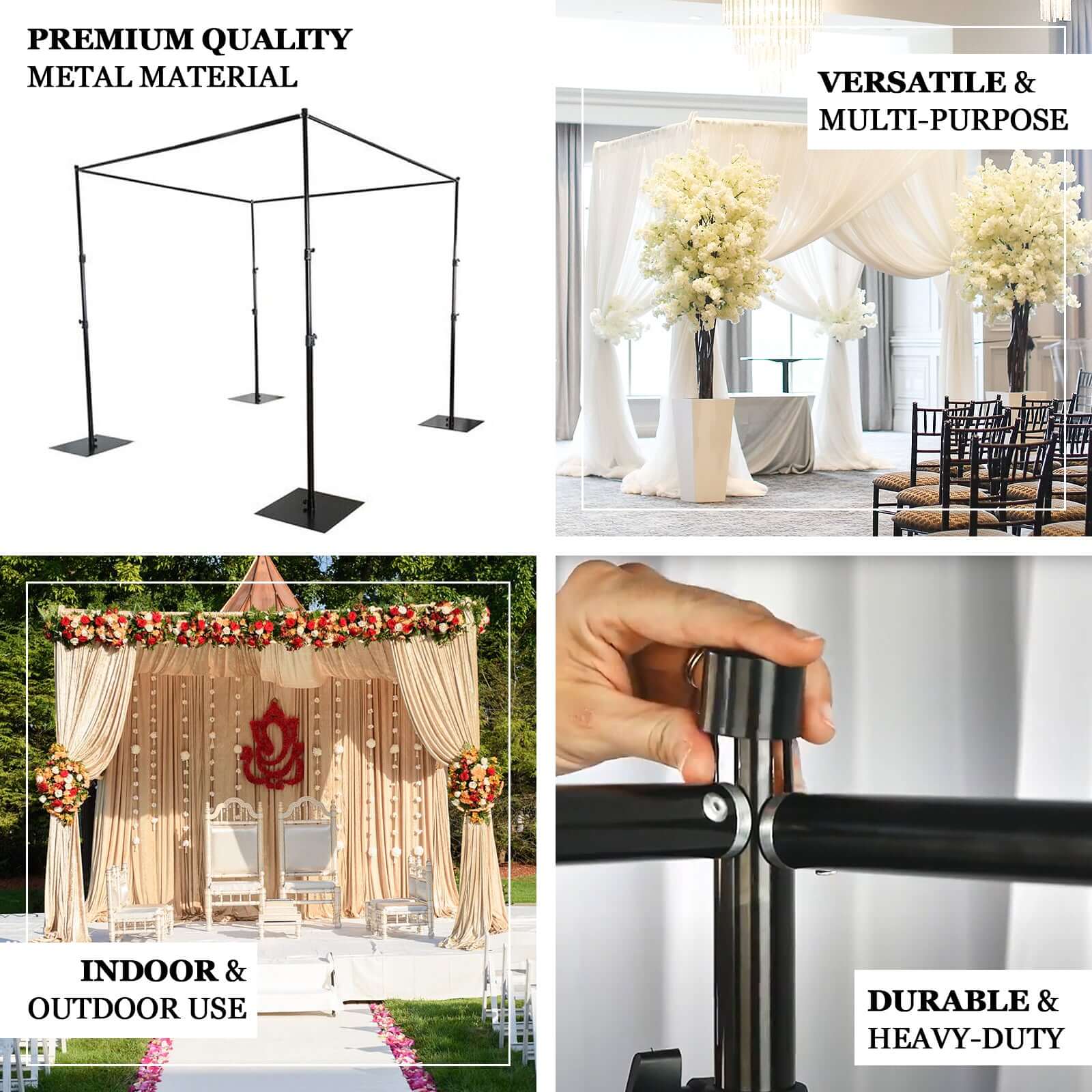 10ft 4-Post DIY Photography Backdrop Stand, Wedding Arch Canopy Tent