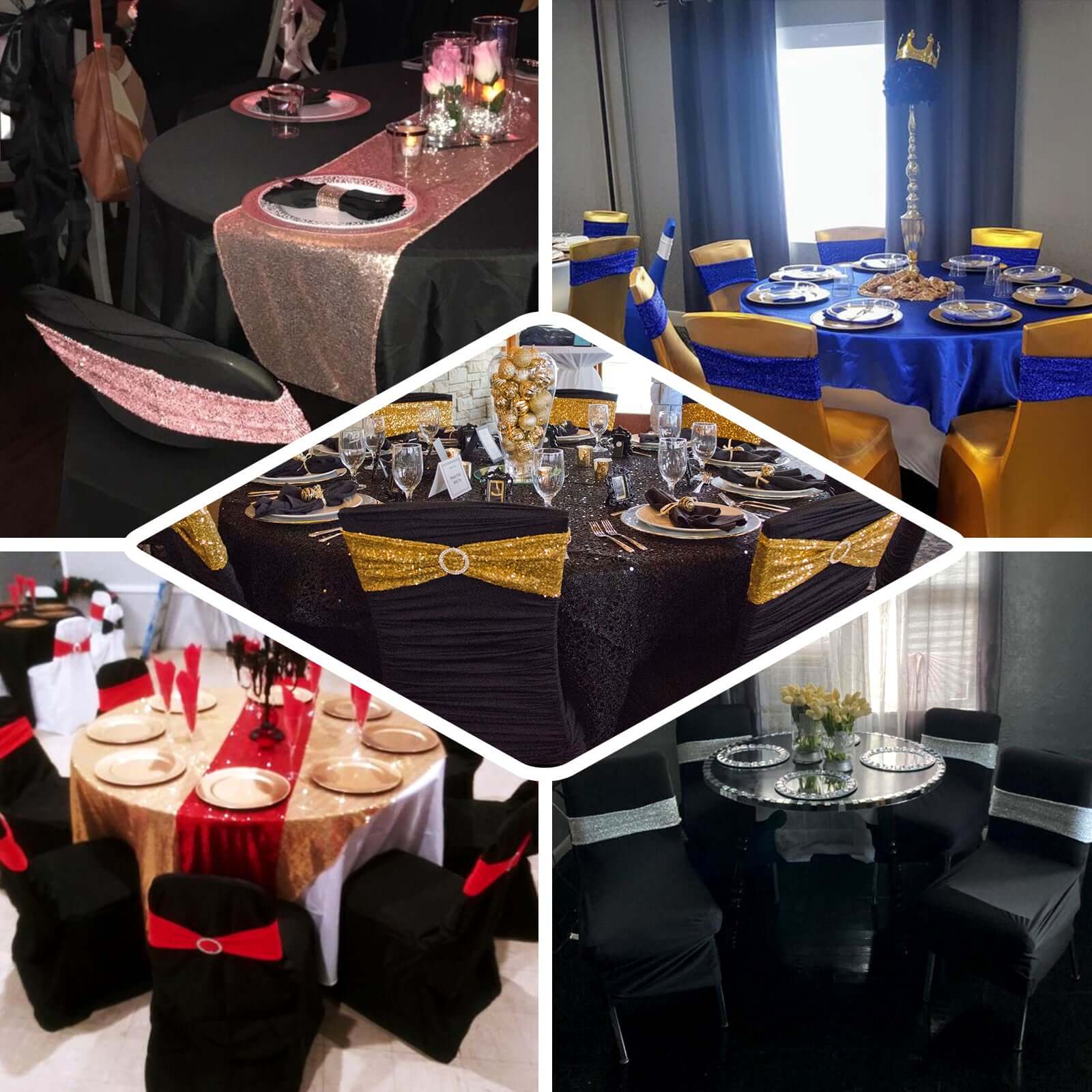 5 Pack Metallic Shimmer Tinsel Spandex Chair Sashes Purple - Durable and Reusable Stretch Chair Bands