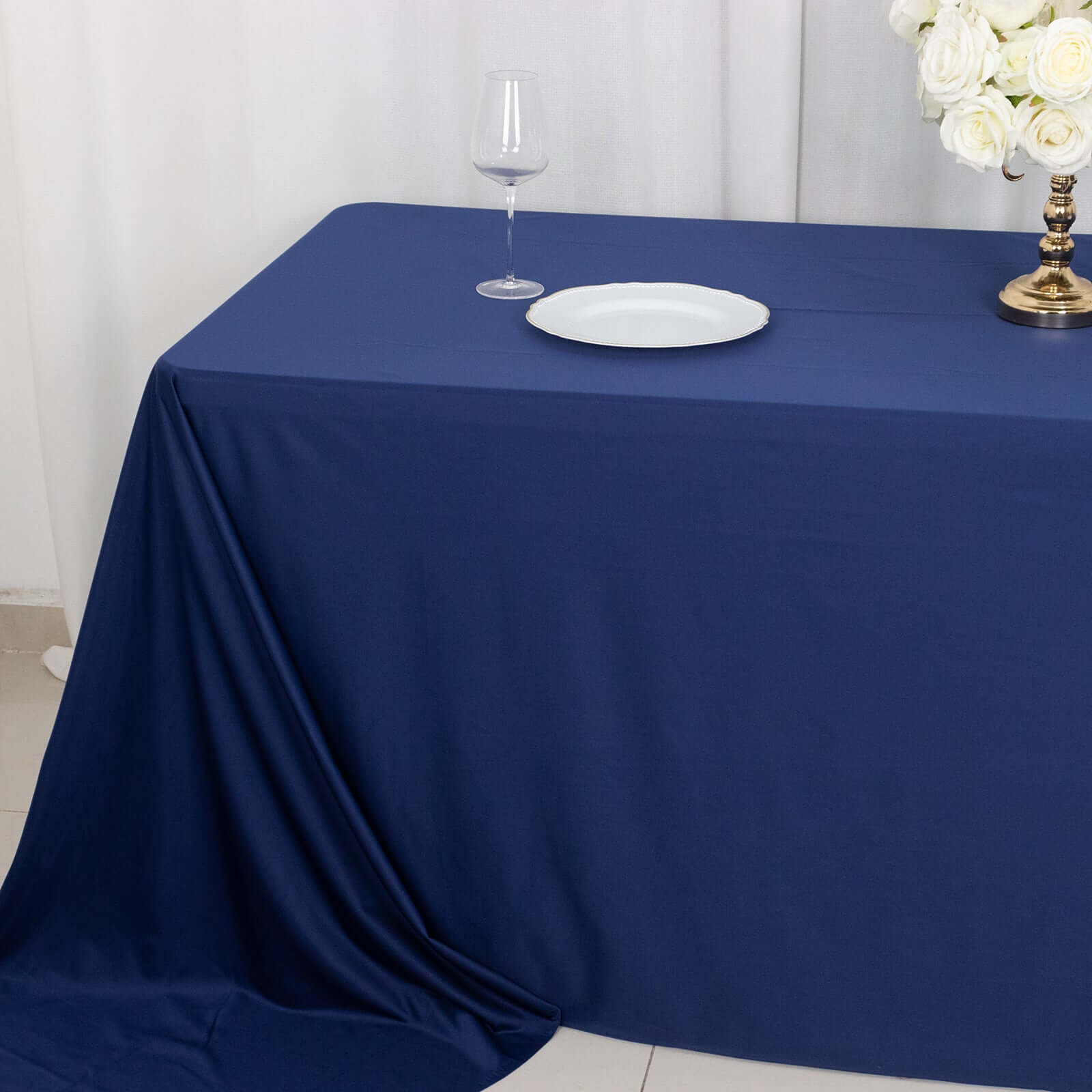 Scuba Rectangular 90"x156" Tablecloth Navy Blue - Wrinkle Free, Stain Resistant & Seamless Table Cover