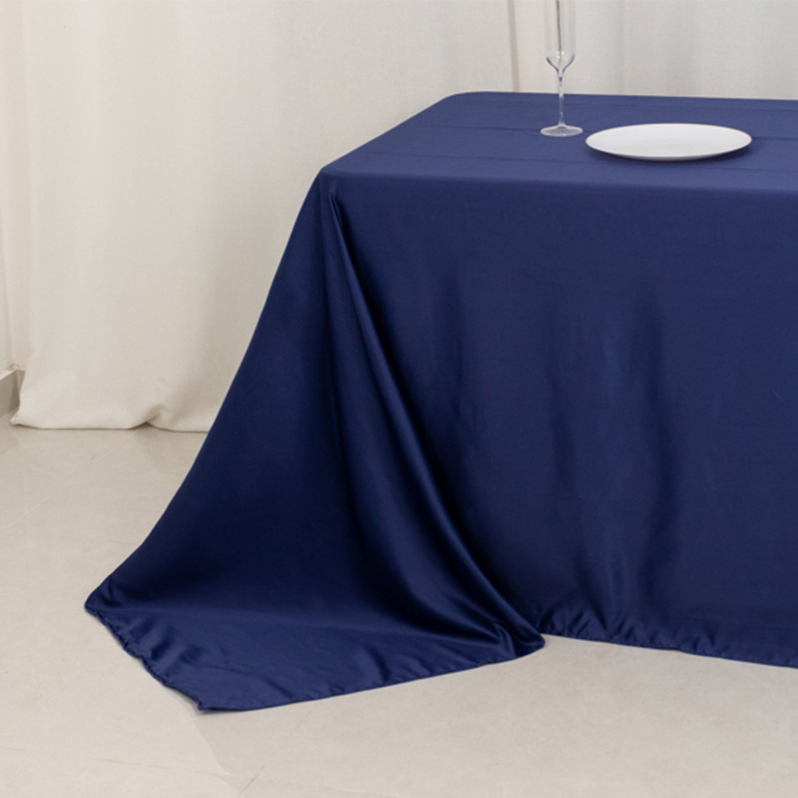 Lamour Satin 90"x156" Rectangle Tablecloth Navy Blue - Luxurious, Soft Seamless Table Cover