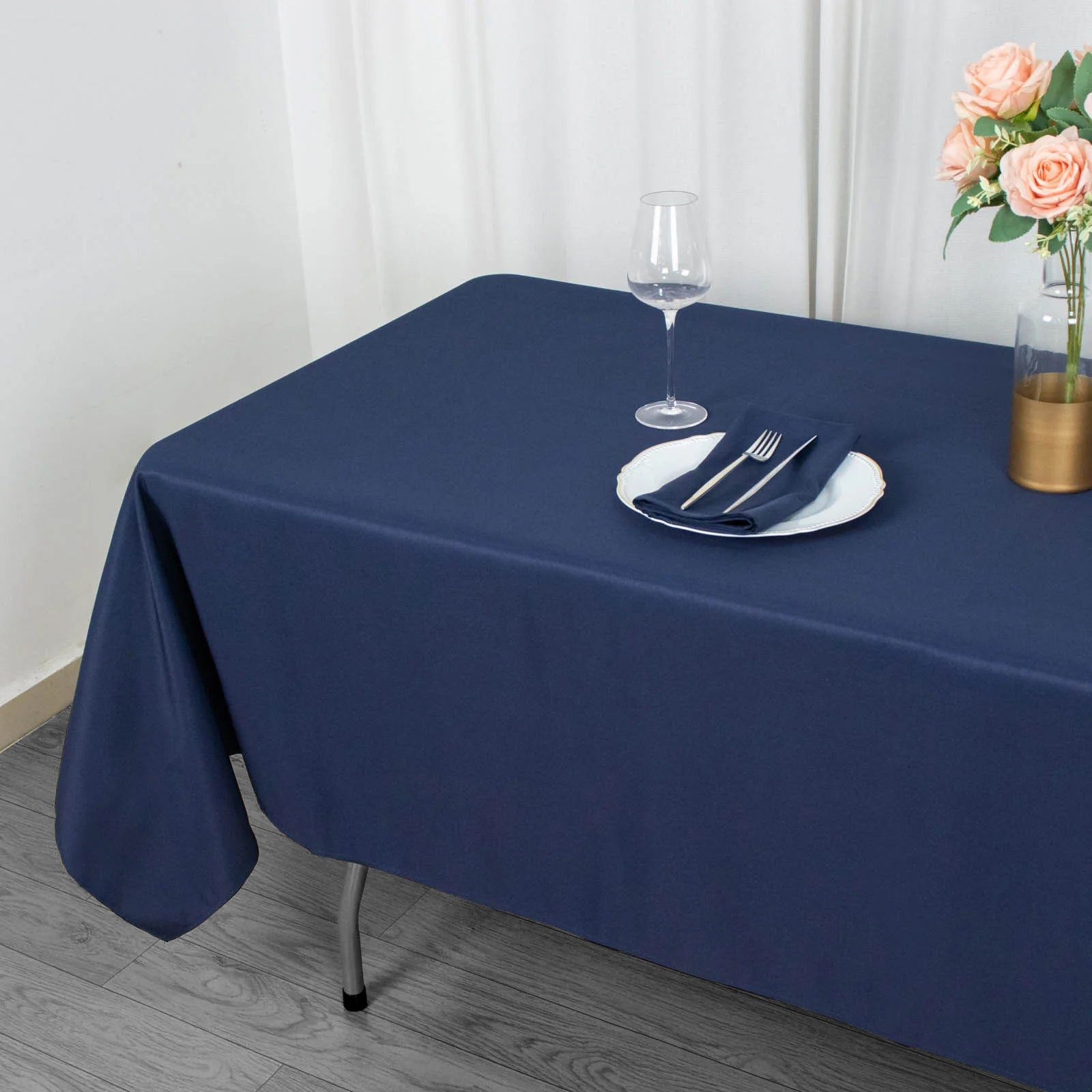 Fire Retardant Premium Polyester 60"x102" Rectangular Tablecloth Navy Blue - High-Performance Table Cover