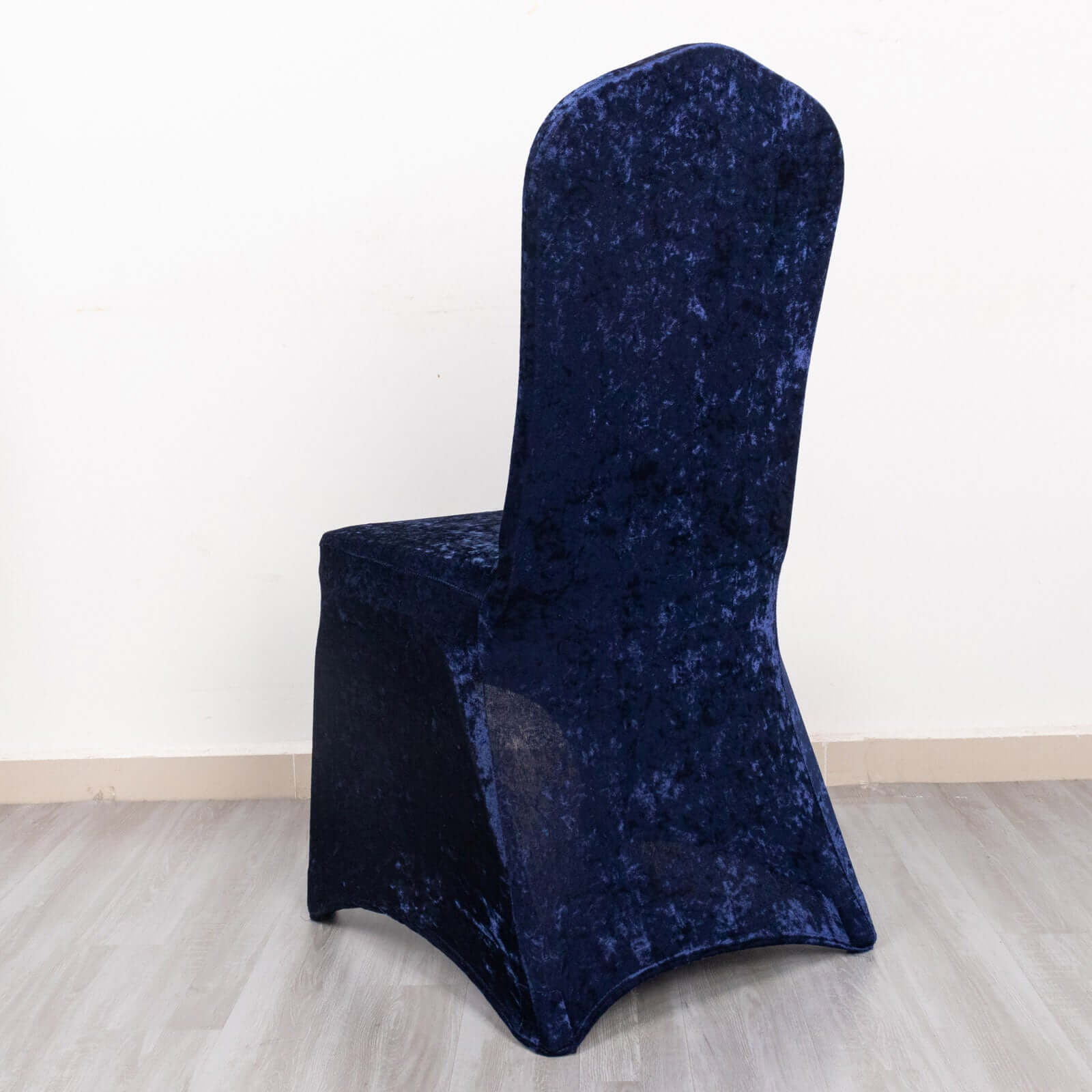 Crushed Velvet Spandex Banquet Chair Cover Fitted Slipcover Navy Blue - Stretch 190GSM Slipcover with Foot Pockets