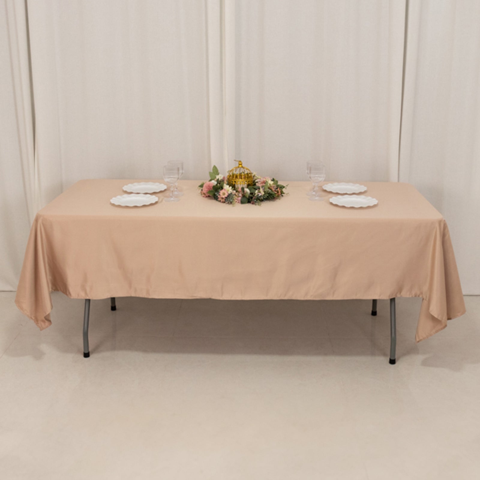 Lamour Satin 60"x102" Rectangle Tablecloth Nude - Durable & Silky Soft Feel Table Cover