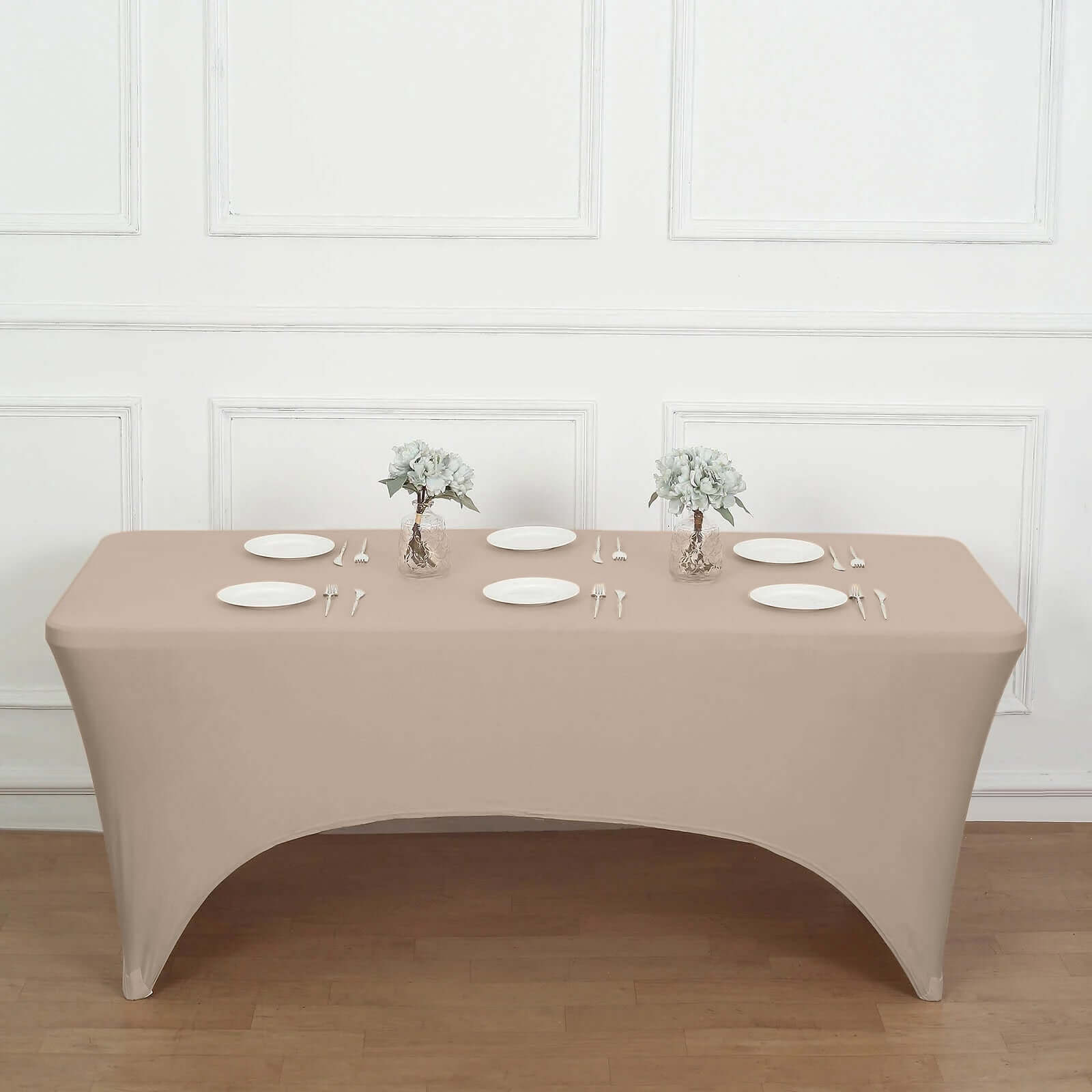 Stretch Spandex 6ft Rectangle Tablecloth Nude - Durable Form-Fitting Table Cover