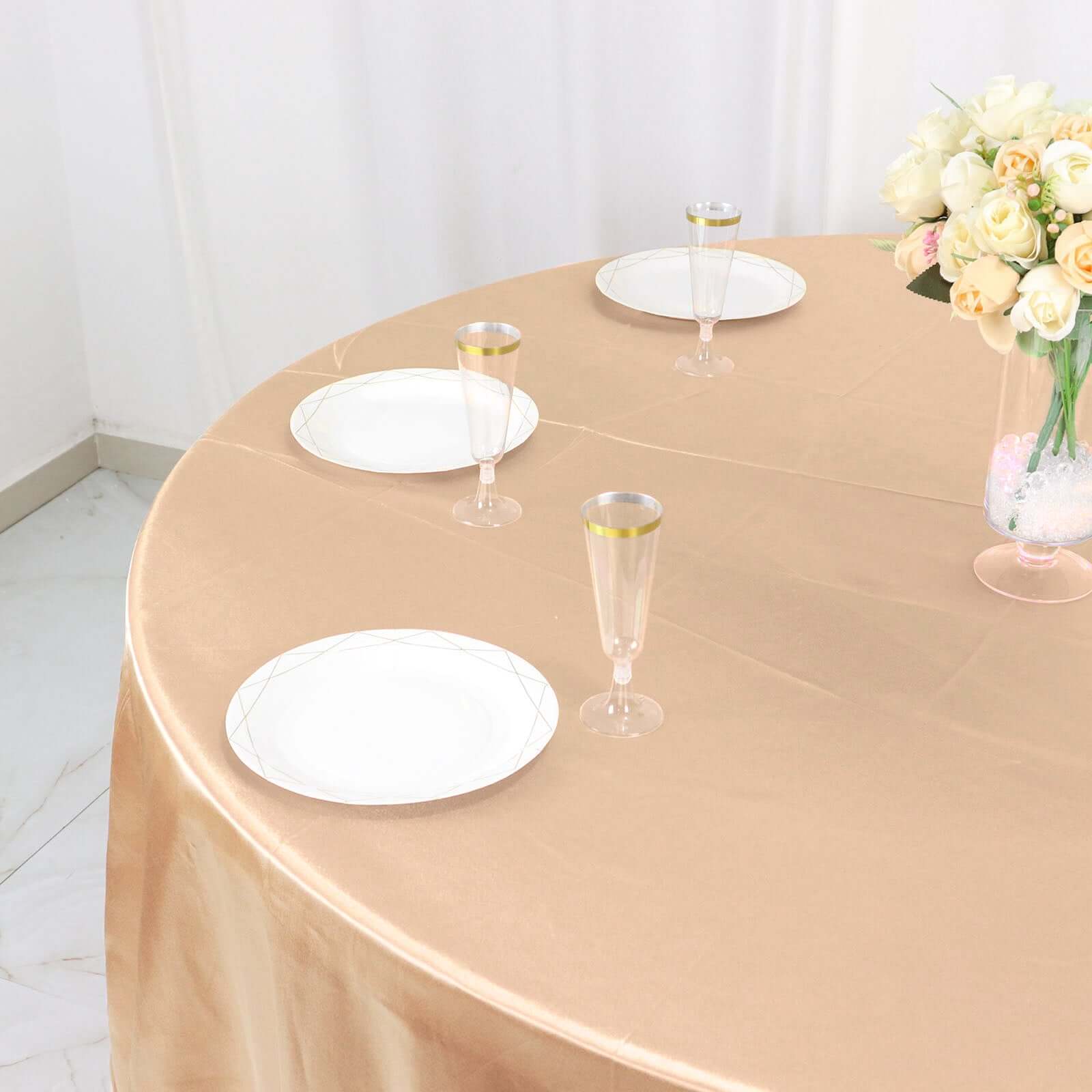 Satin 120" Round Tablecloth Nude - Stylish Seamless Table Cover