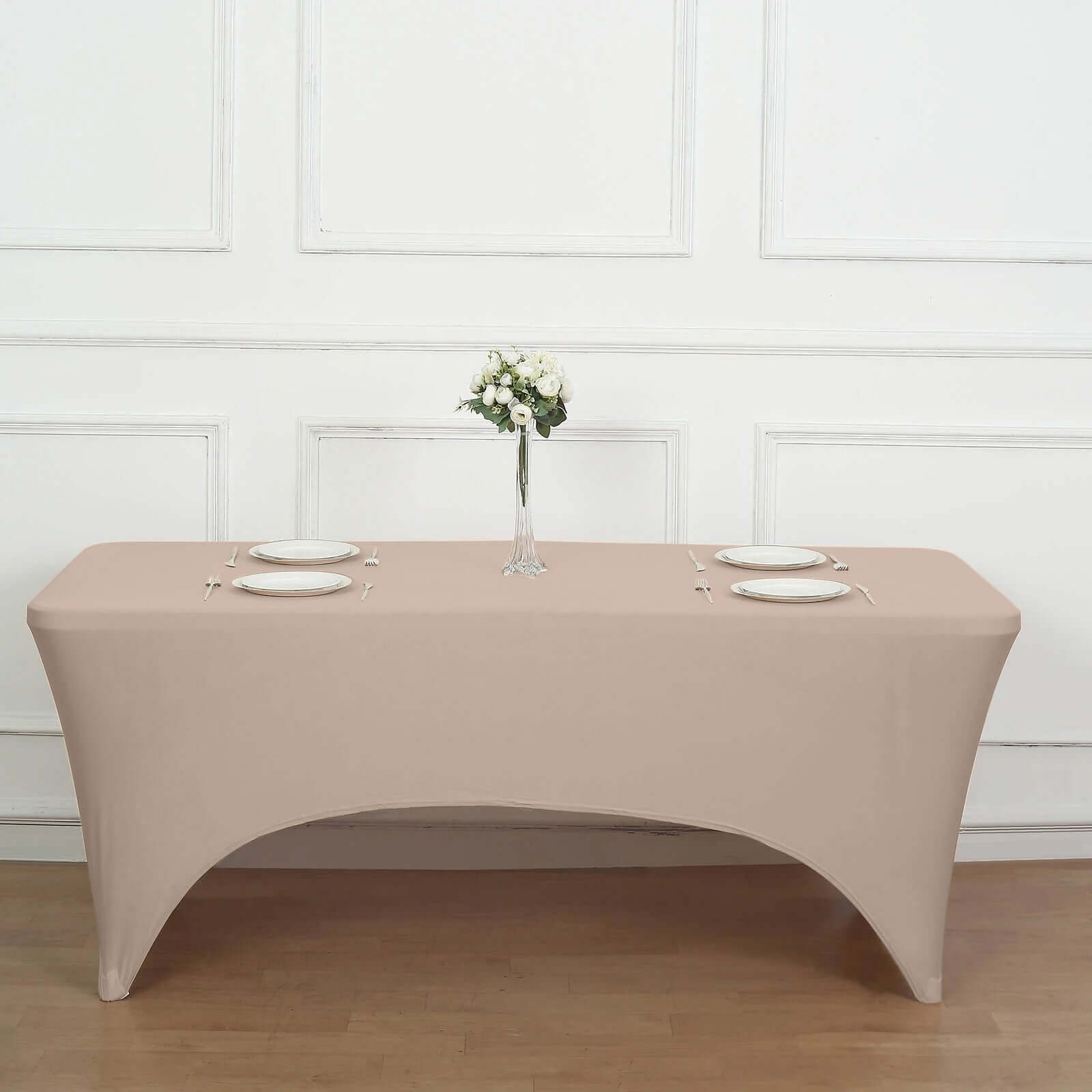 Stretch Spandex 96"x30" Rectangle Table Cover Nude - Durable Form-Fitting Tablecloth