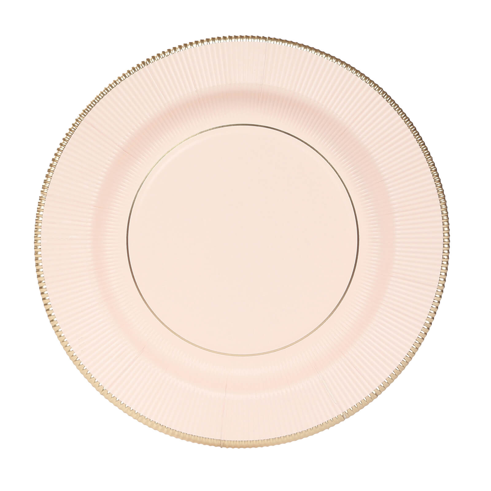 25-Pack Paper 10" Round Dinner Plates in Blush Sunray Design with Gold Rim - Disposable Heavy Duty 350GSM Party Plates
