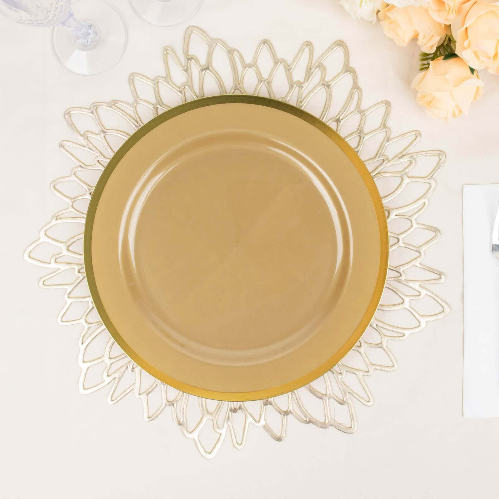 10-Pack Plastic 10" Round Dinner Plates in Gold - Disposable Party Plates for Classy Banquets & Special Occasions