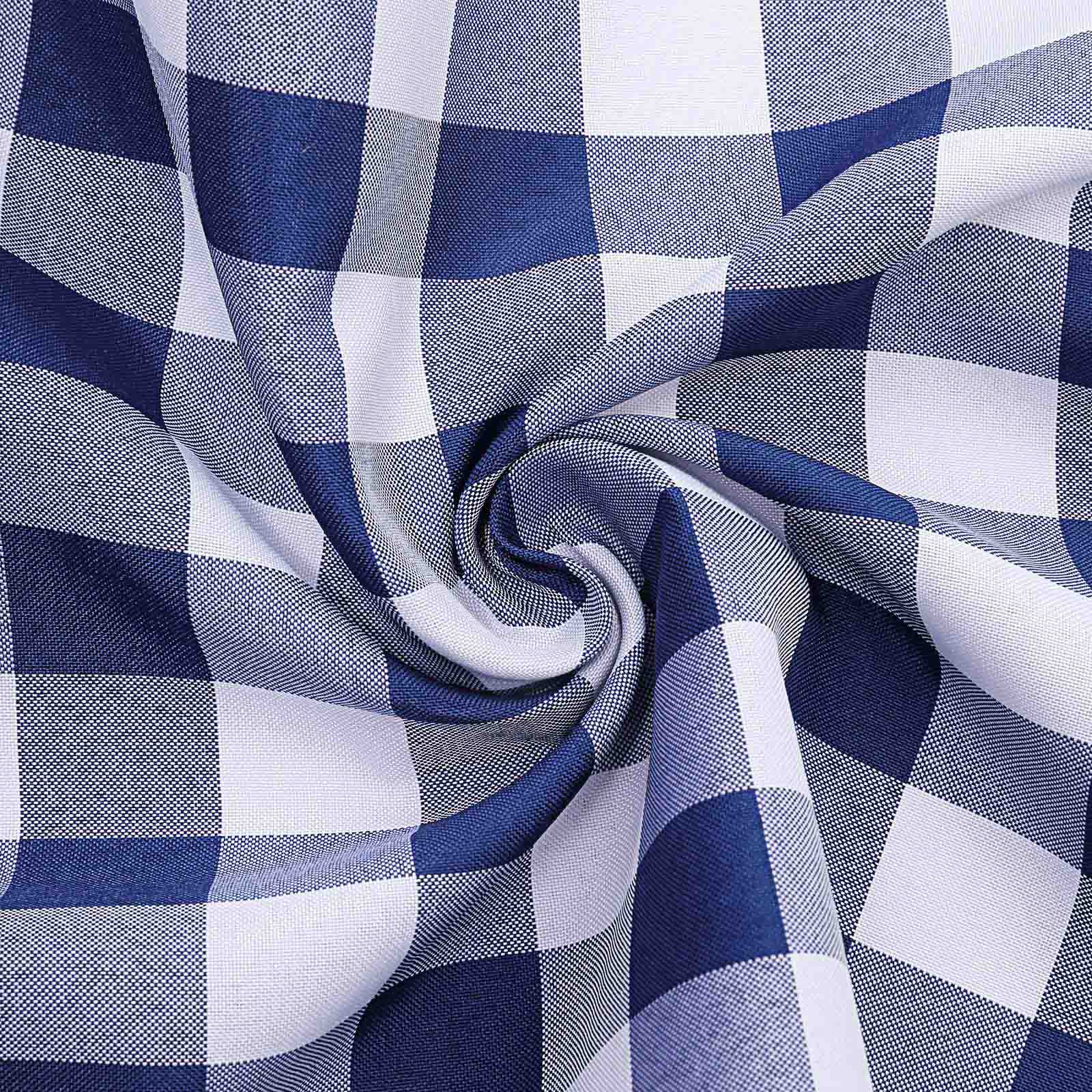 Polyester 108" Round Tablecloth White/Navy Blue - Checkered Buffalo Plaid Table Cover