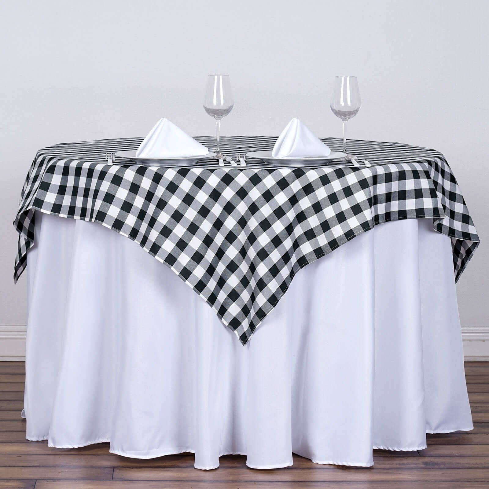 Polyester 54"x54" Square Tablecloth White/Black - Checkered Buffalo Plaid Design for Casual Table Settings