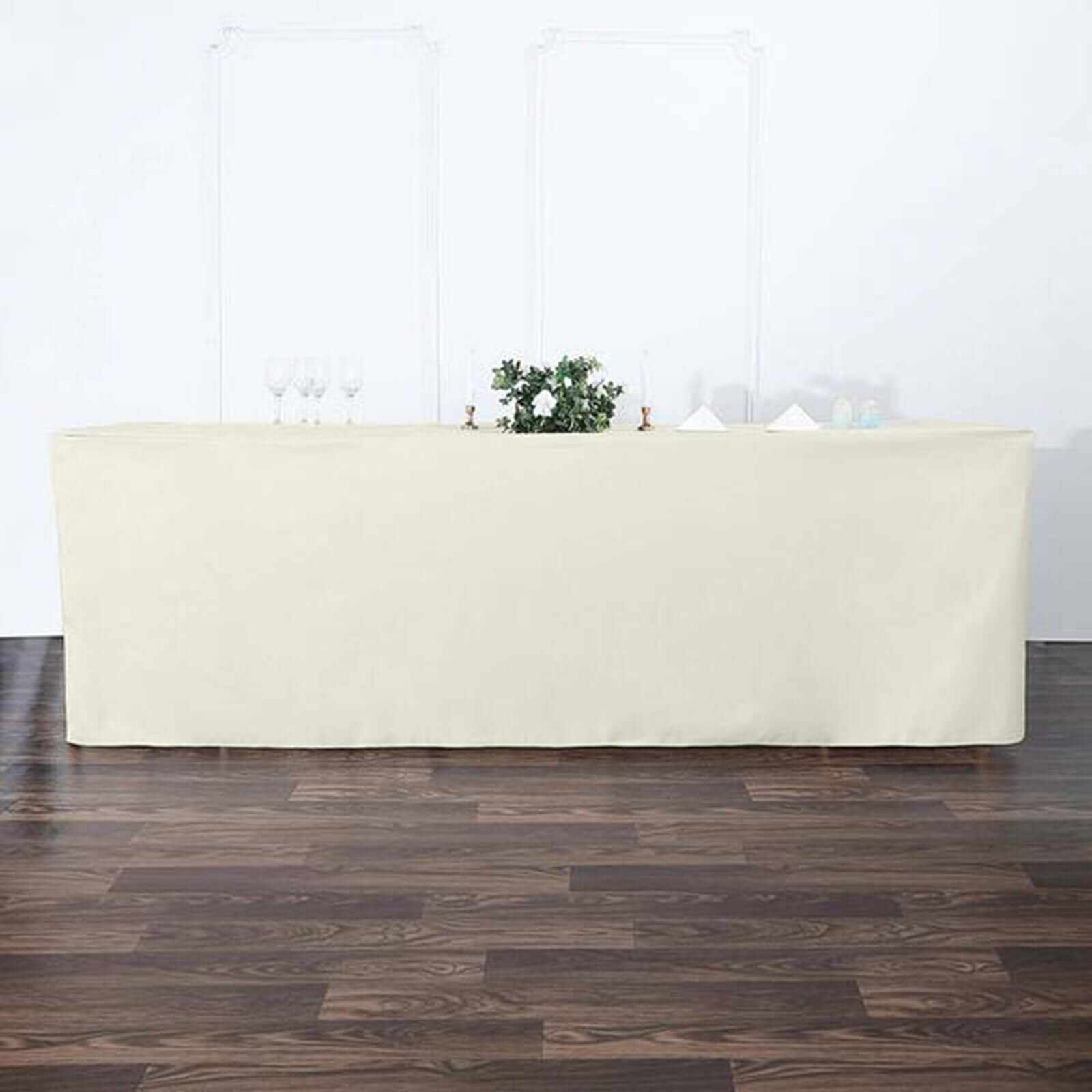 Fitted Polyester 96"x30" Rectangle Tablecloth Ivory - Durable and Easy to Maintain Table Cover