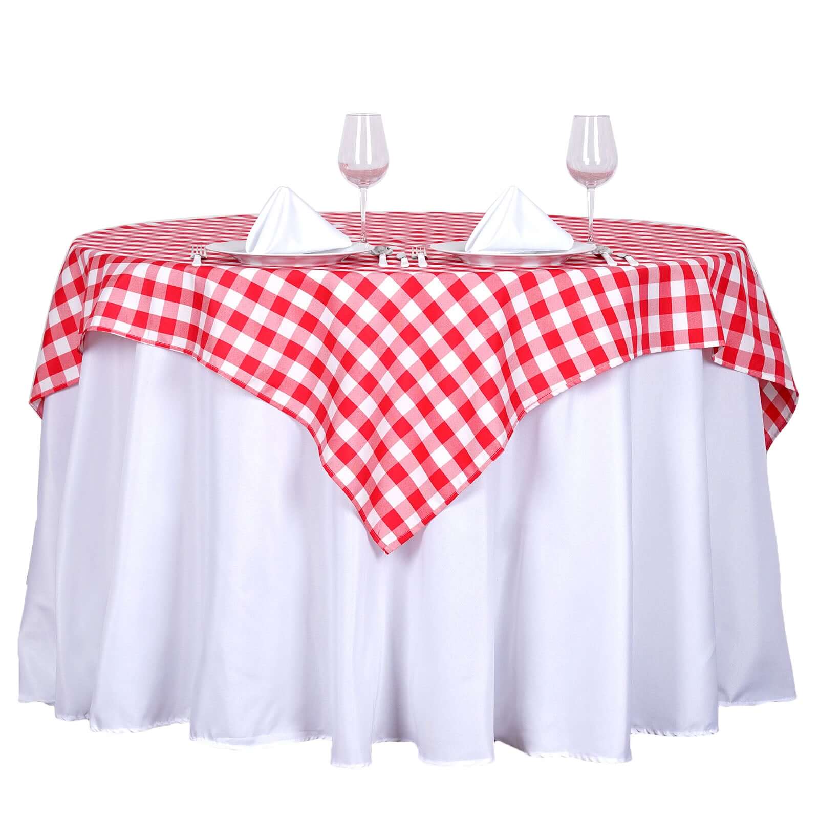 Polyester 54"x54" Table Overlay Square Tablecloth White/Red - Checkered Buffalo Plaid Design for Casual Table Settings