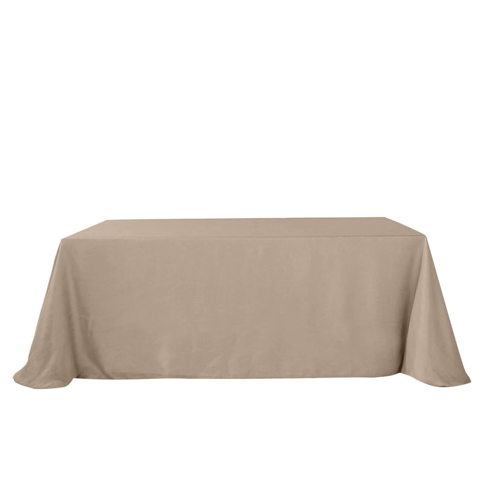 Faux Linen 90"x156" Rectangular Tablecloth Taupe - Slubby Texture Wrinkle-Resistant Seamless Table Cover