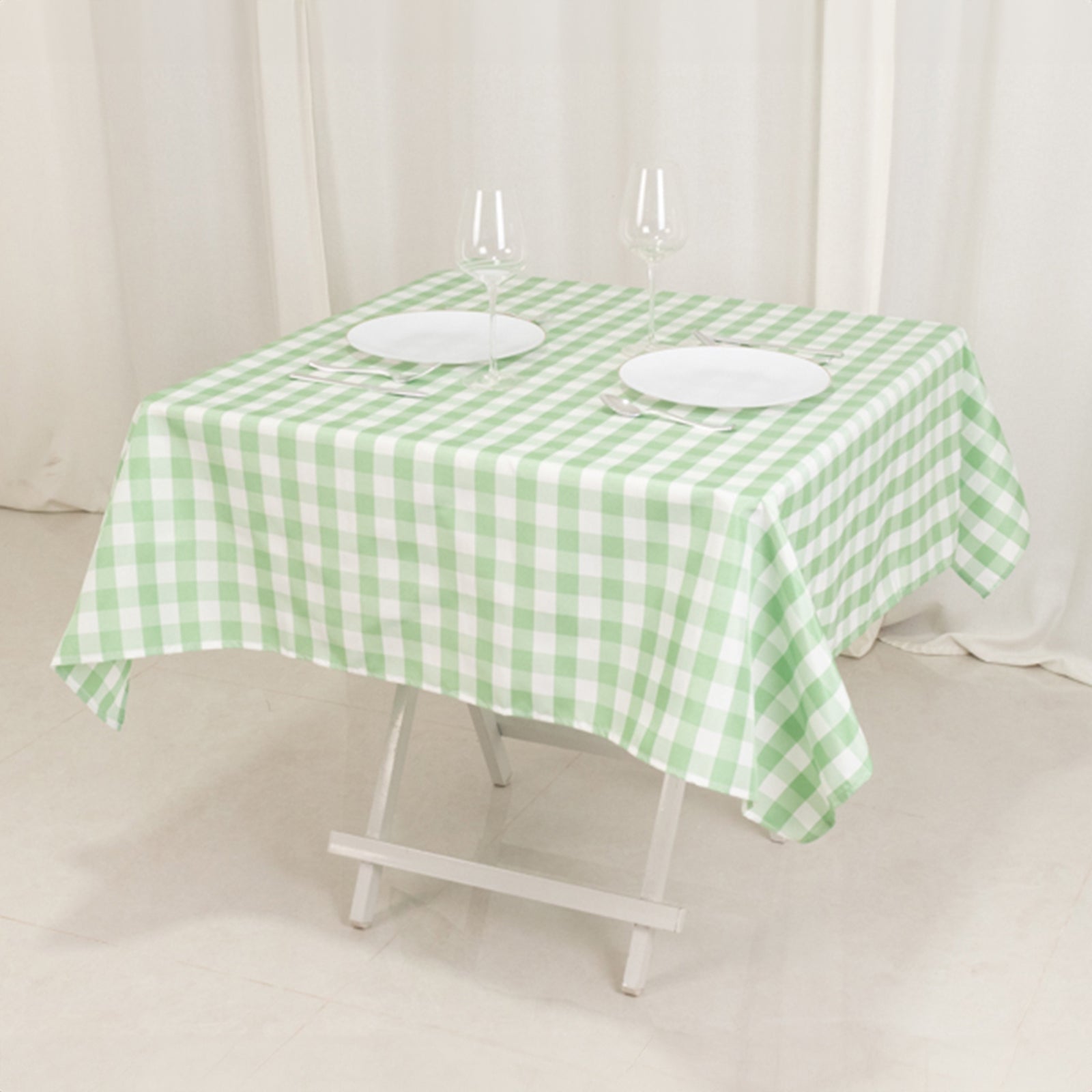 Polyester 54"x54" Table Overlay Square Tablecloth White/Sage Green - Checkered Buffalo Plaid Design for Casual Table Settings