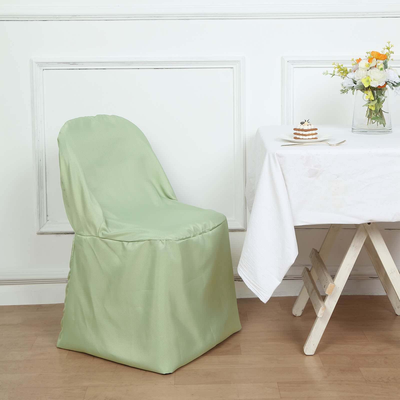 Polyester Slip On Folding Chair Covers Sage Green - Stain-Resistant Reusable Durable Fabric
