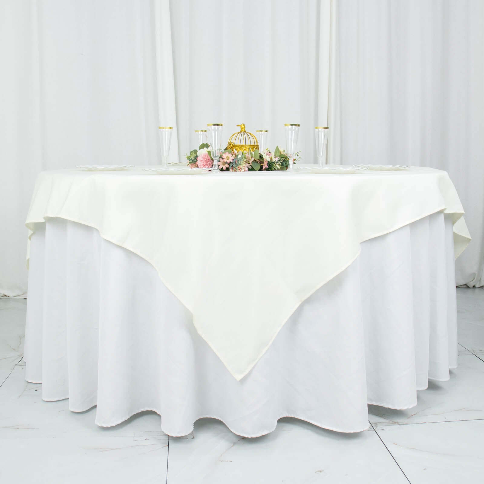 Premium Polyester 70"x70" Table Overlay Square Tablecloth Ivory 220GSM Wrinkle-Resistant Table Cover