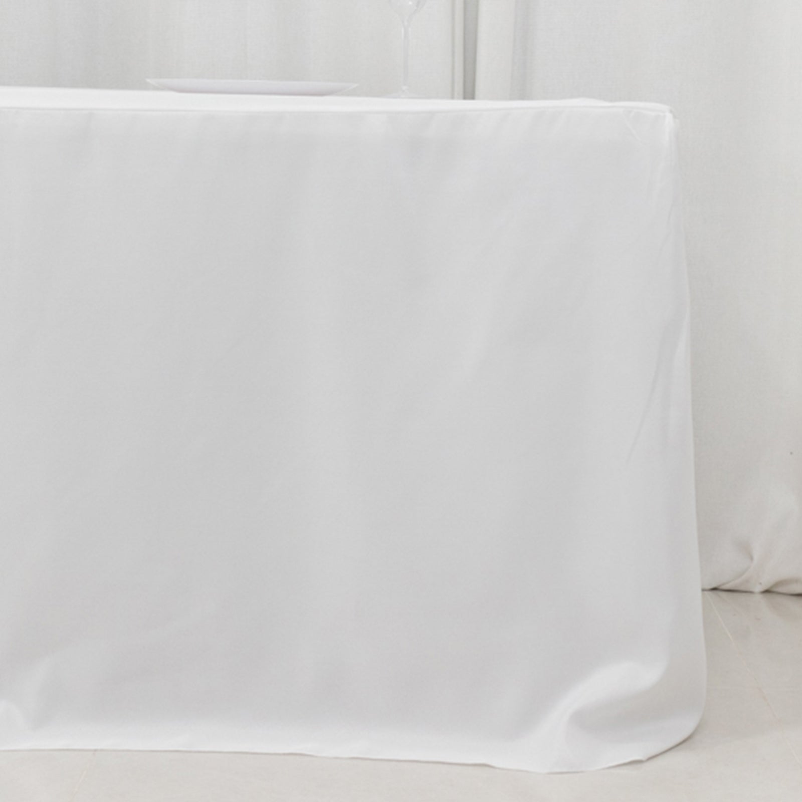 Fitted Polyester 96"x30" Rectangle Tablecloth White with Open Back Design - Easy to Maintain and Wrinkle-Resistant Table Cover for Trade Shows & Displays