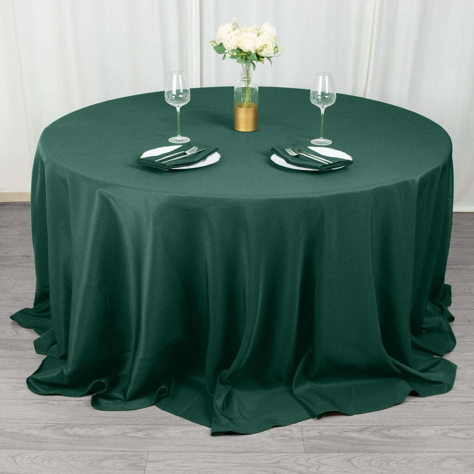 Premium Polyester 132" Round Tablecloth Hunter Emerald Green - Seamless 220GSM Wrinkle-Resistant Table Cover
