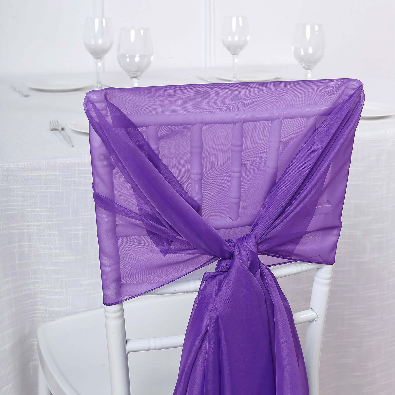 5 Pack Chiffon Chair Sashes Purple - Soft & Lightweight Designer Chair Bows 22"x78"