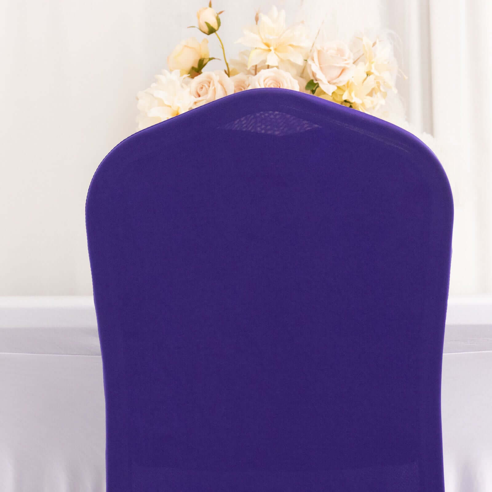 Spandex Chair Cover with Ruffle Pleated Skirt for Banquet Chairs Purple - 1-Piece Stretch Fitted Slipcover