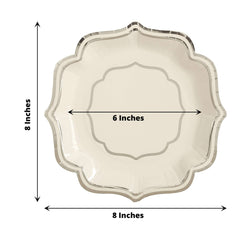 25-Pack Paper Dessert Plates in White with Silver Scallop Rim - Disposable 300GSM Appetizer Salad Plates 8"